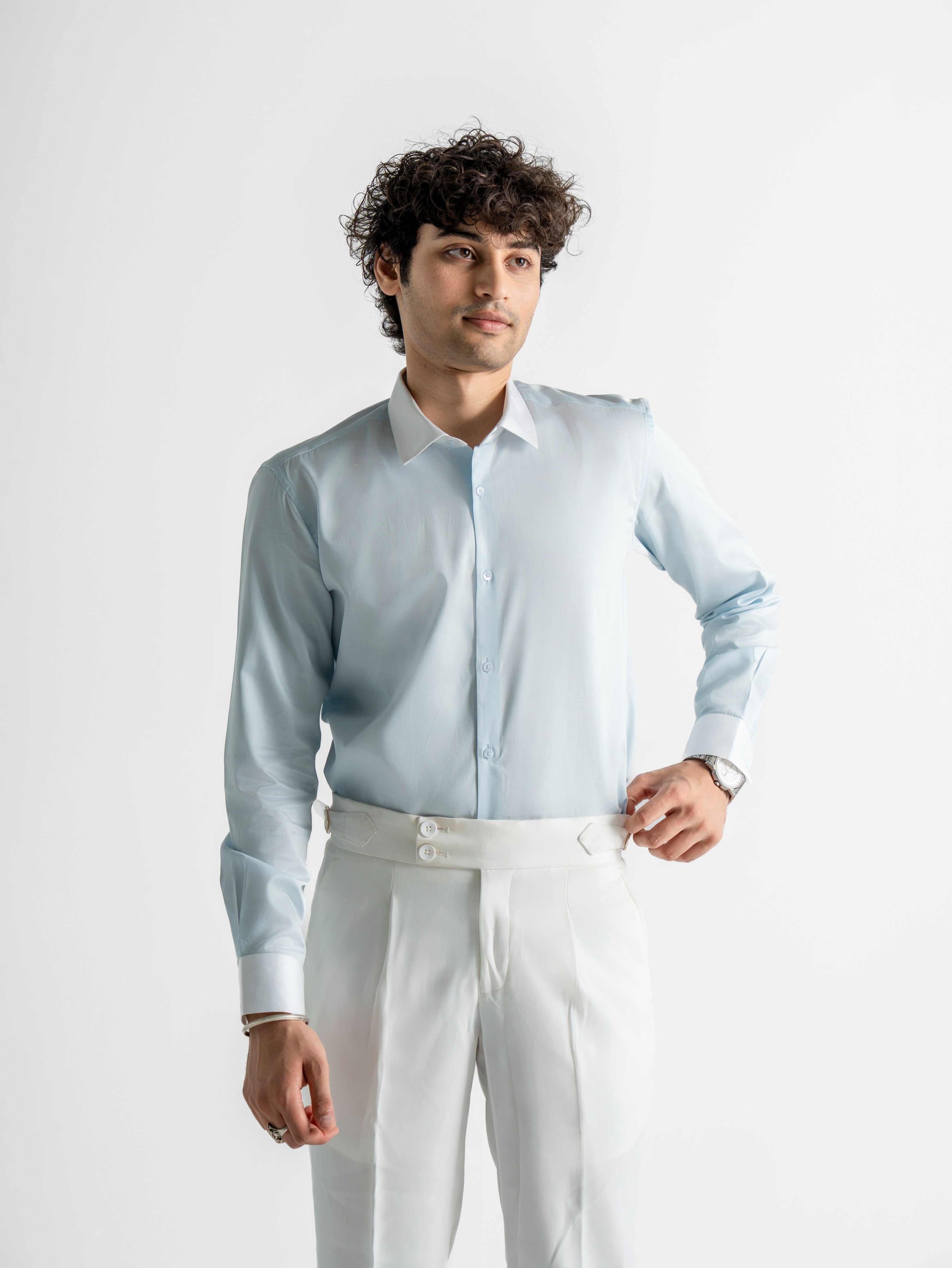 Contrast Collar Shirt – Solid Sky Blue