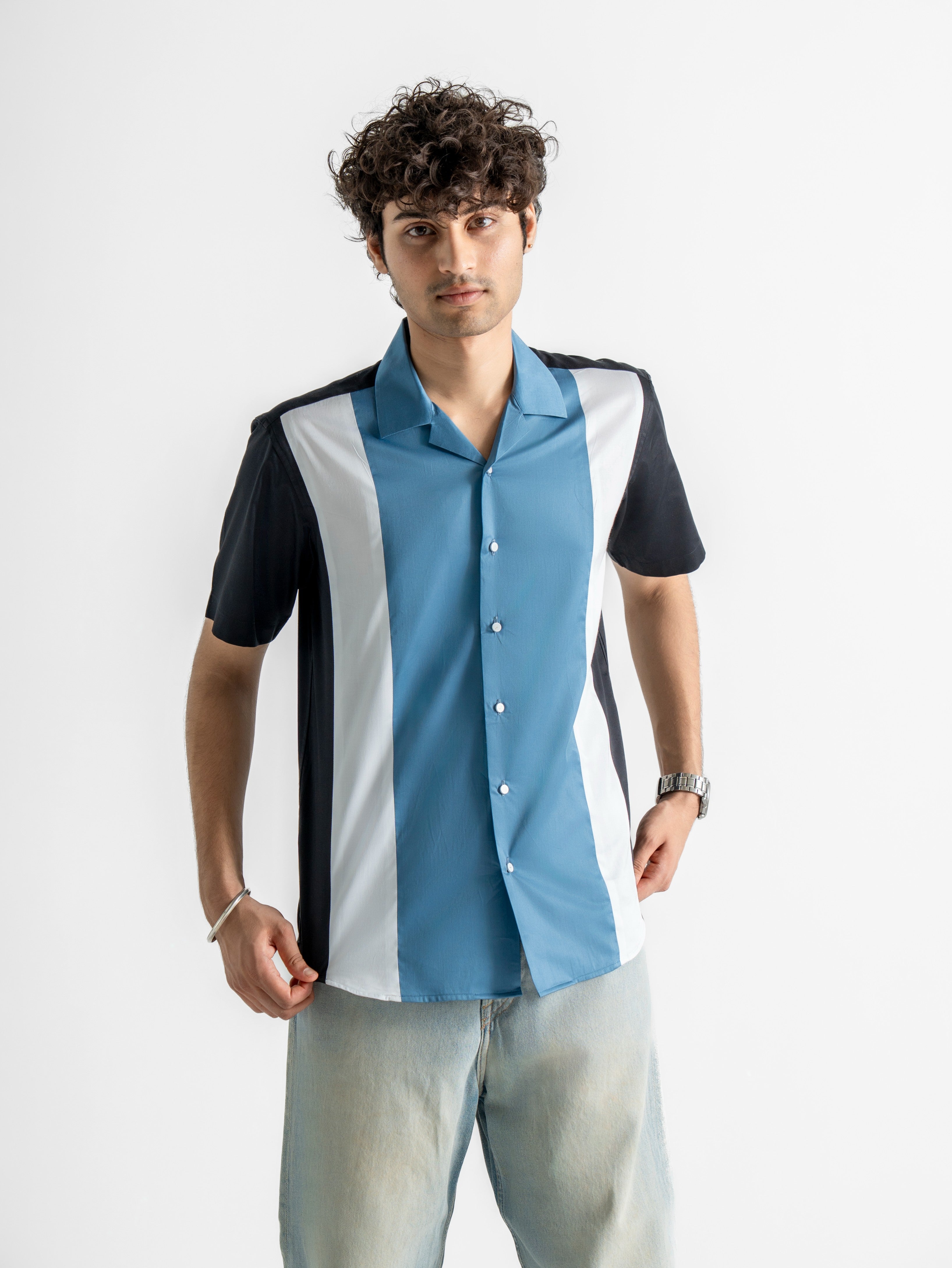 Harper Collar Shirt – Blue & White