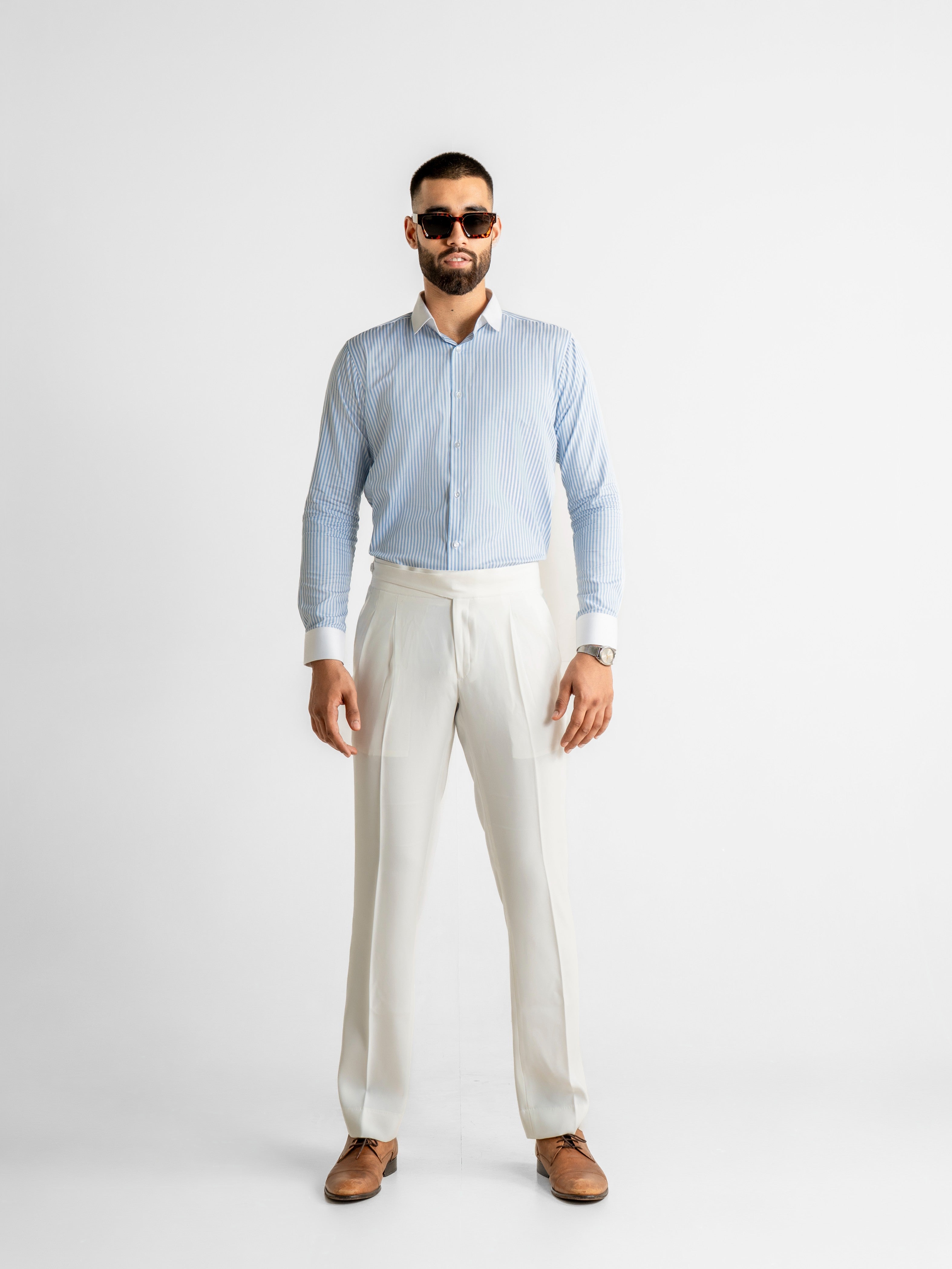 Blue Stripe Poplin Shirt - White Collar