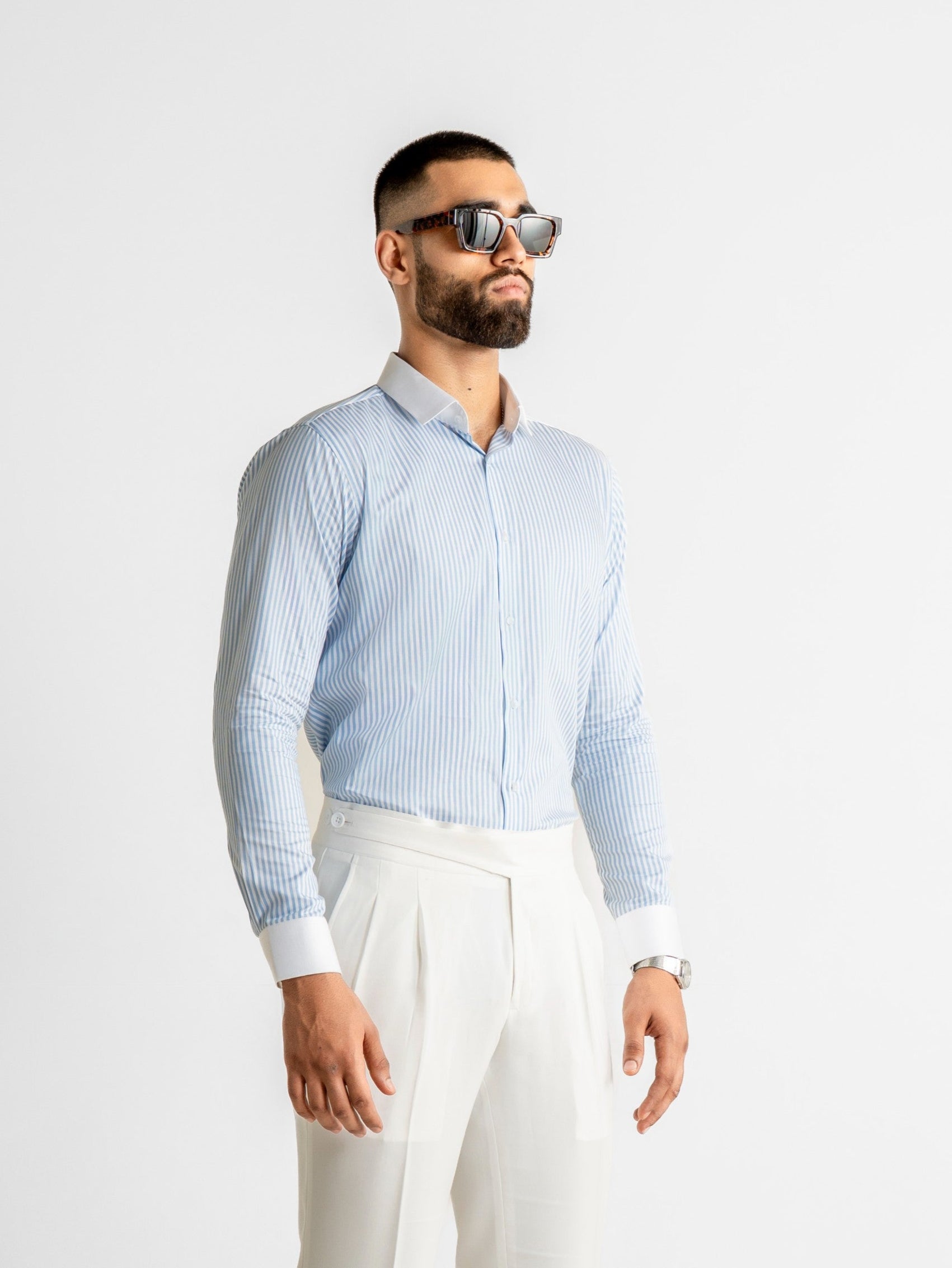 Blue Stripe Poplin Shirt - White Collar