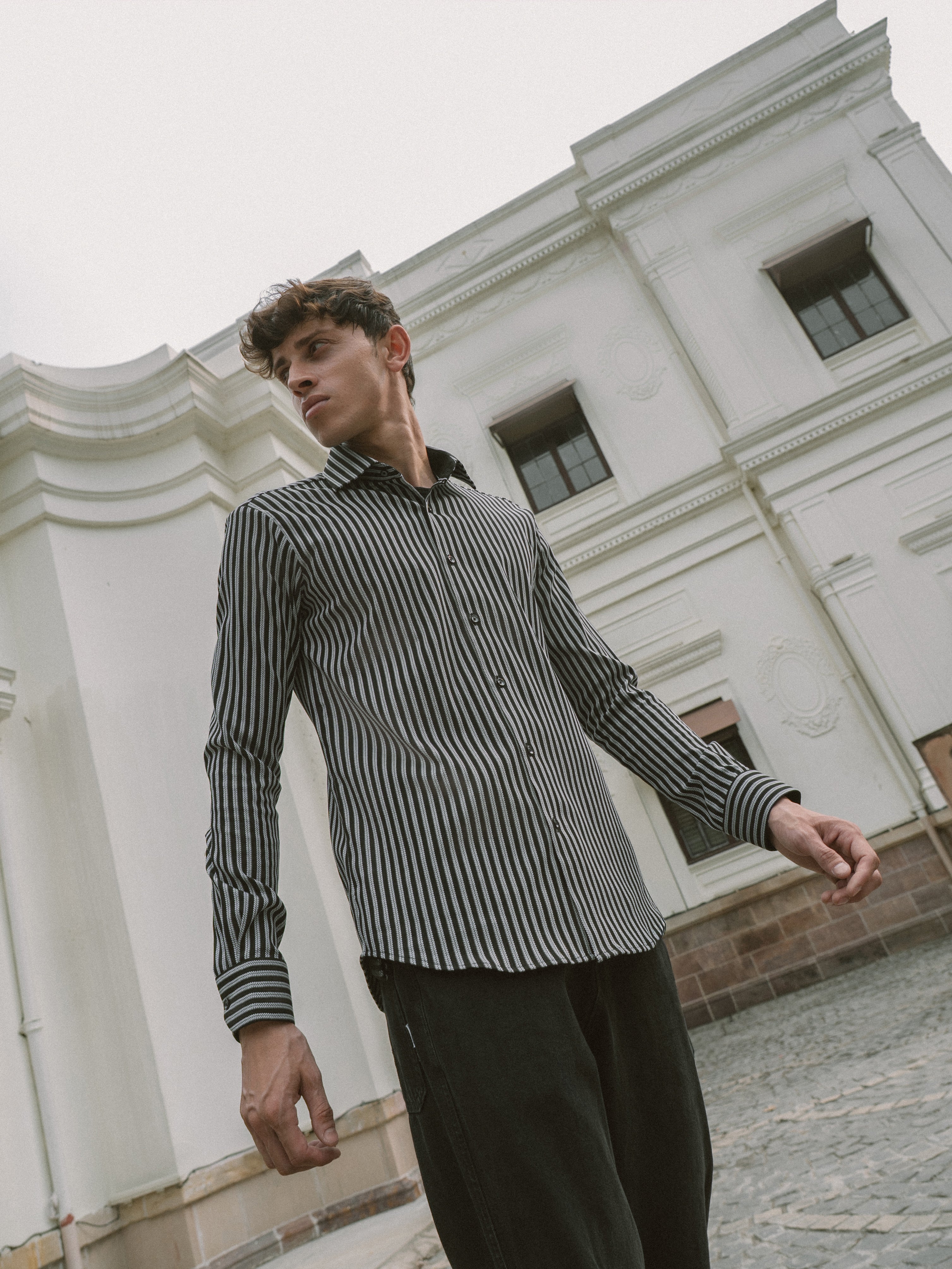 Noir Knit Stripe Shirt - Black & Gray