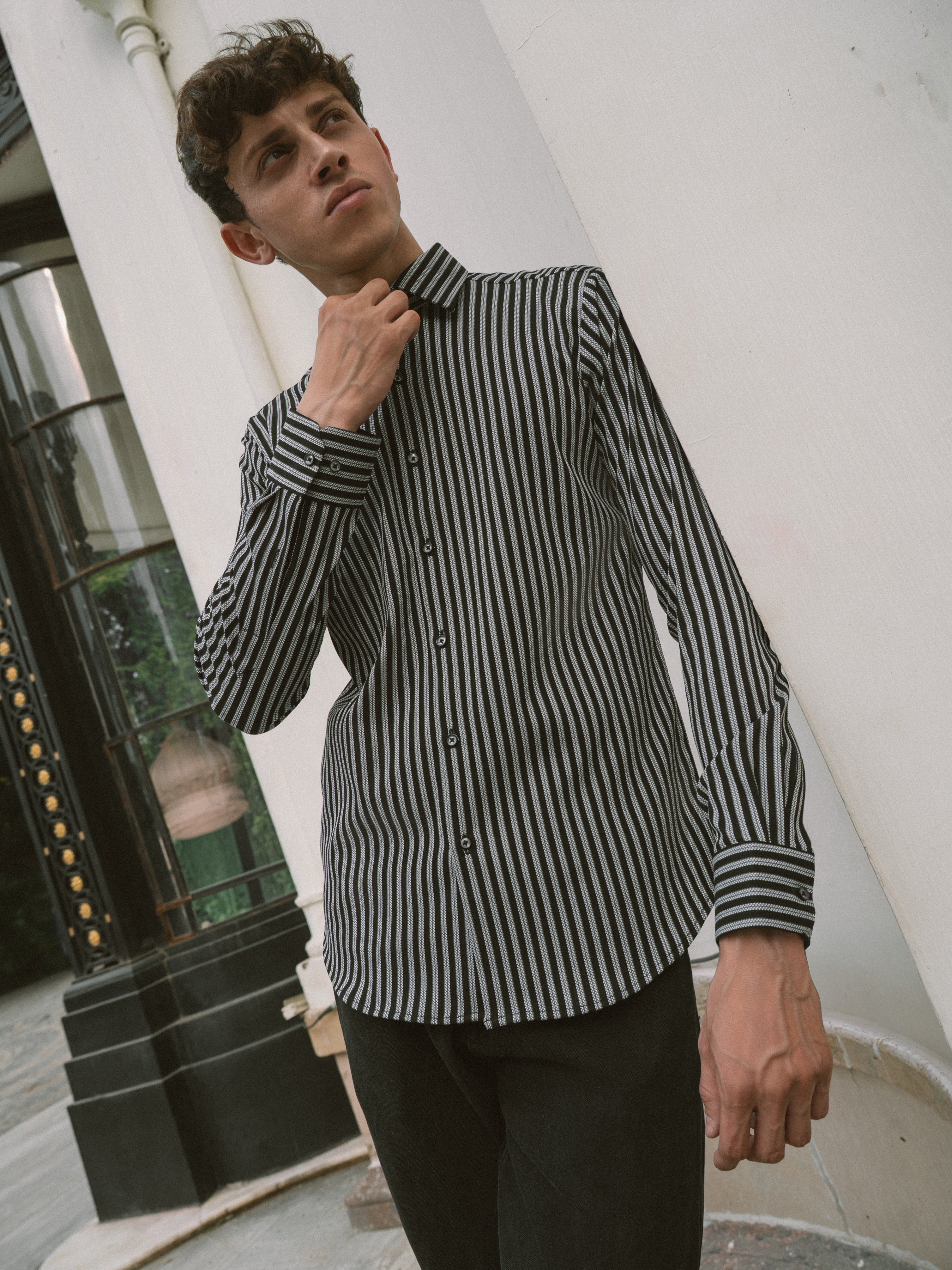 Noir Knit Stripe Shirt - Black & Gray