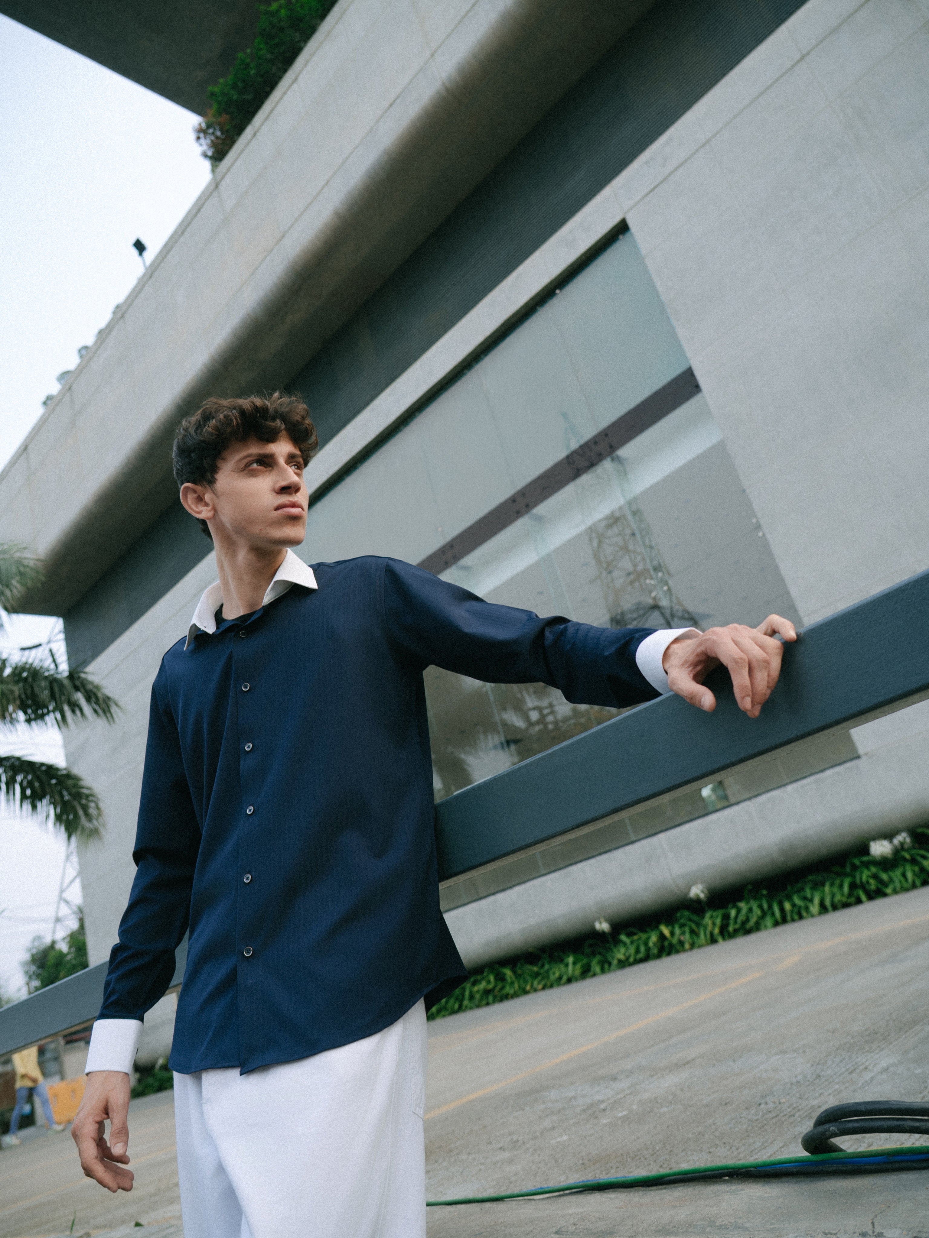 Contrast Collar Shirt - Navy Blue