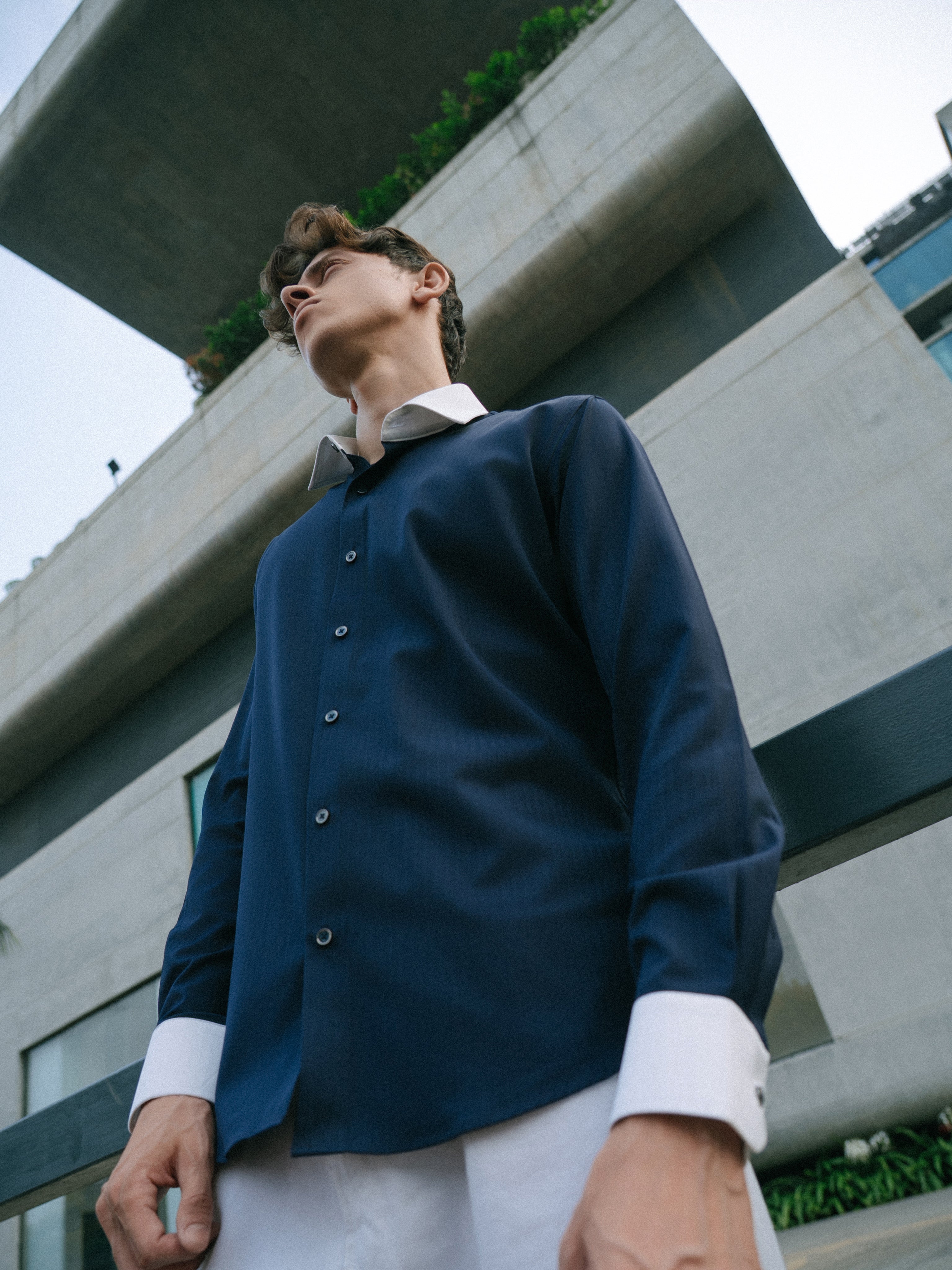 Contrast Collar Shirt - Navy Blue