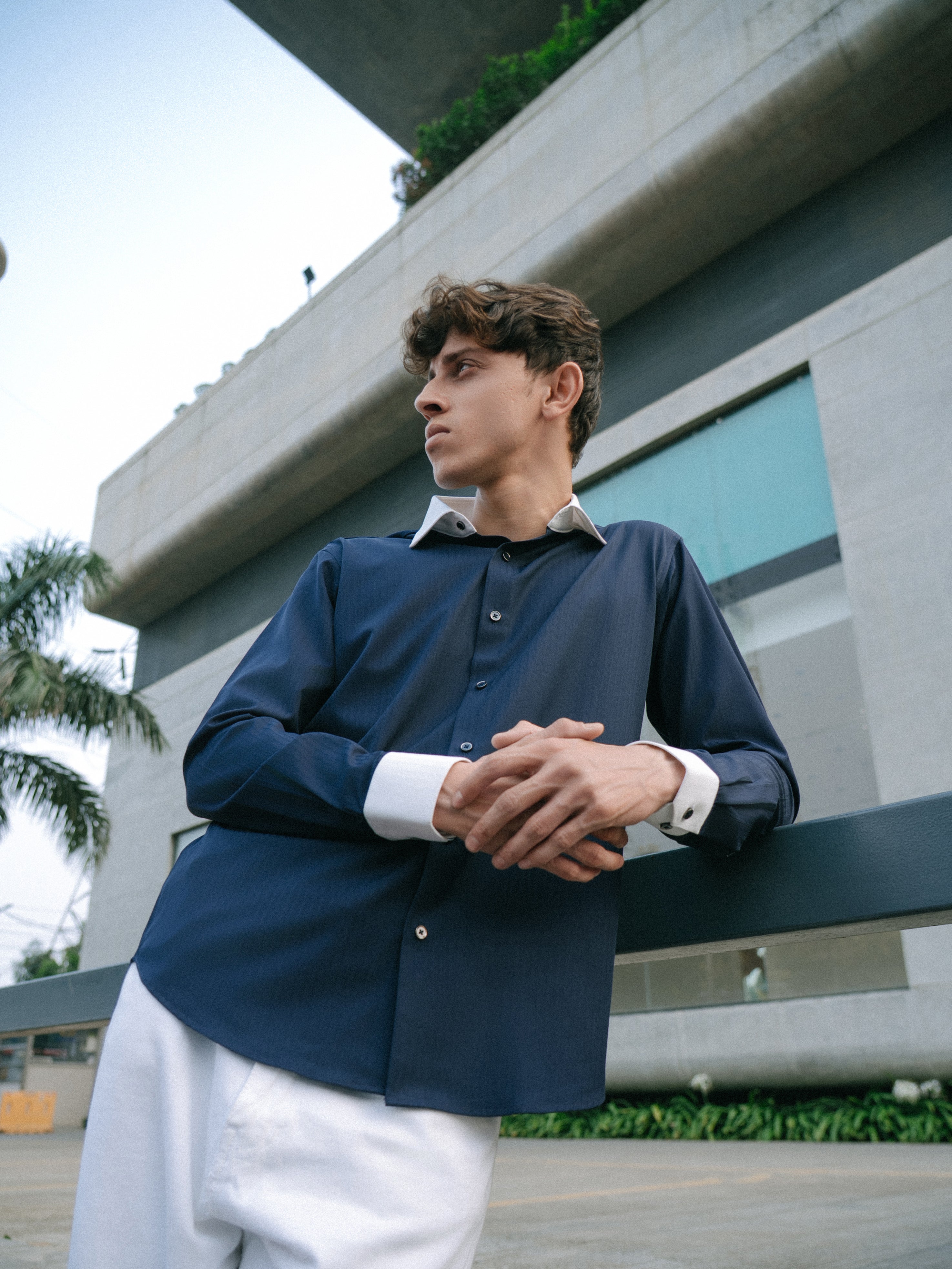 Contrast Collar Shirt - Navy Blue
