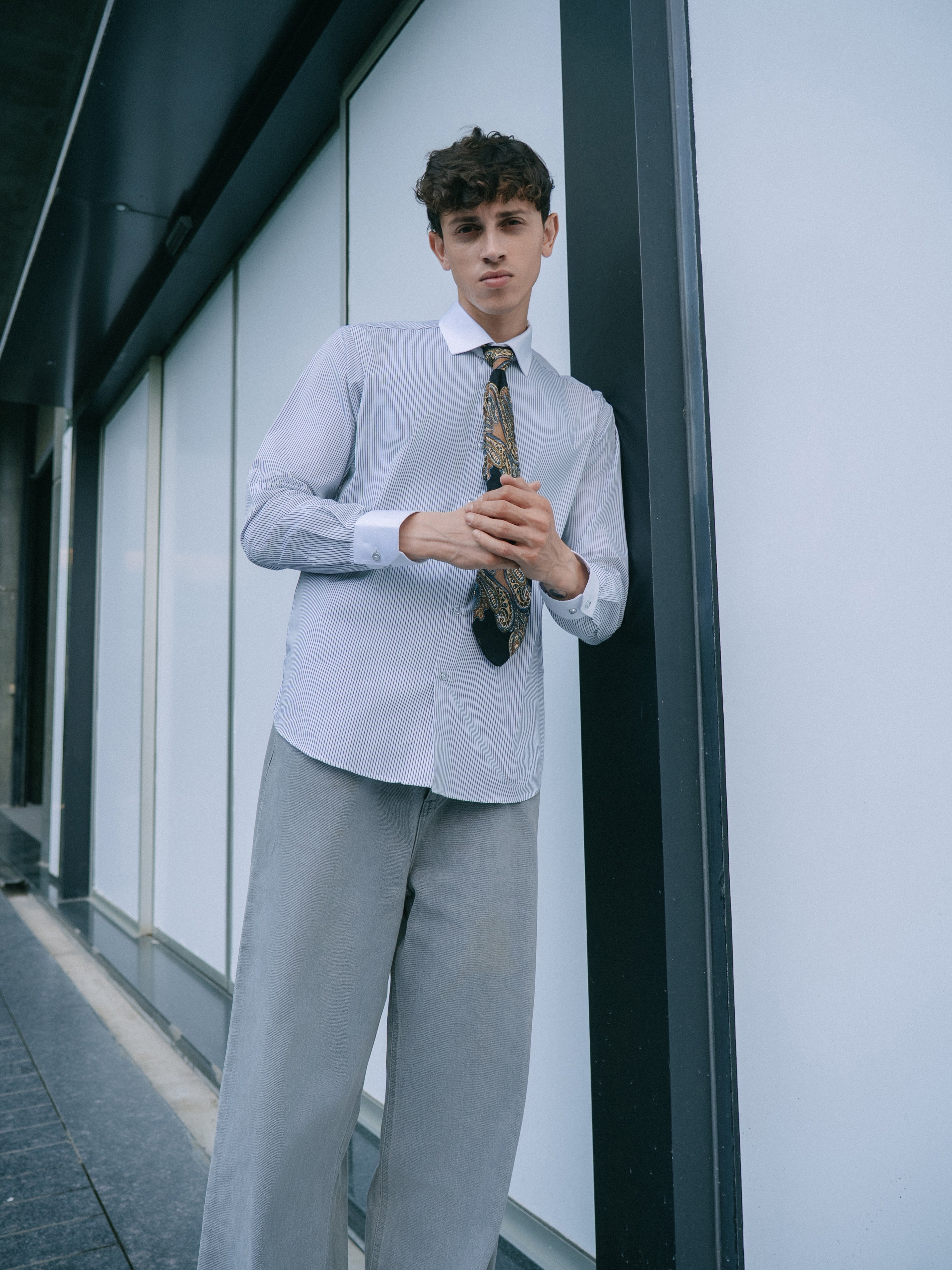Striped Contrast Shirt - White and Black