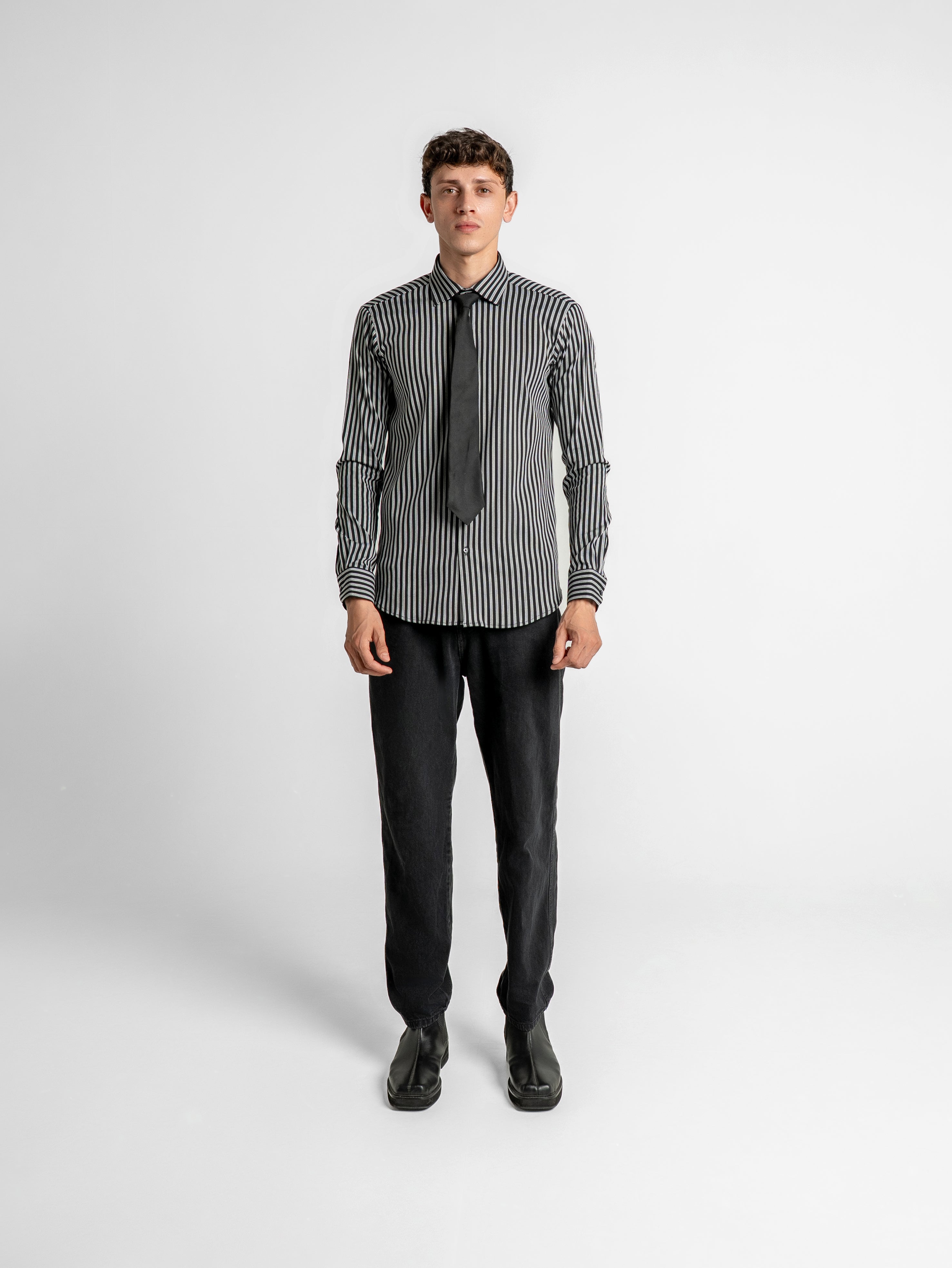 Noir Knit Stripe Shirt - Black & Gray