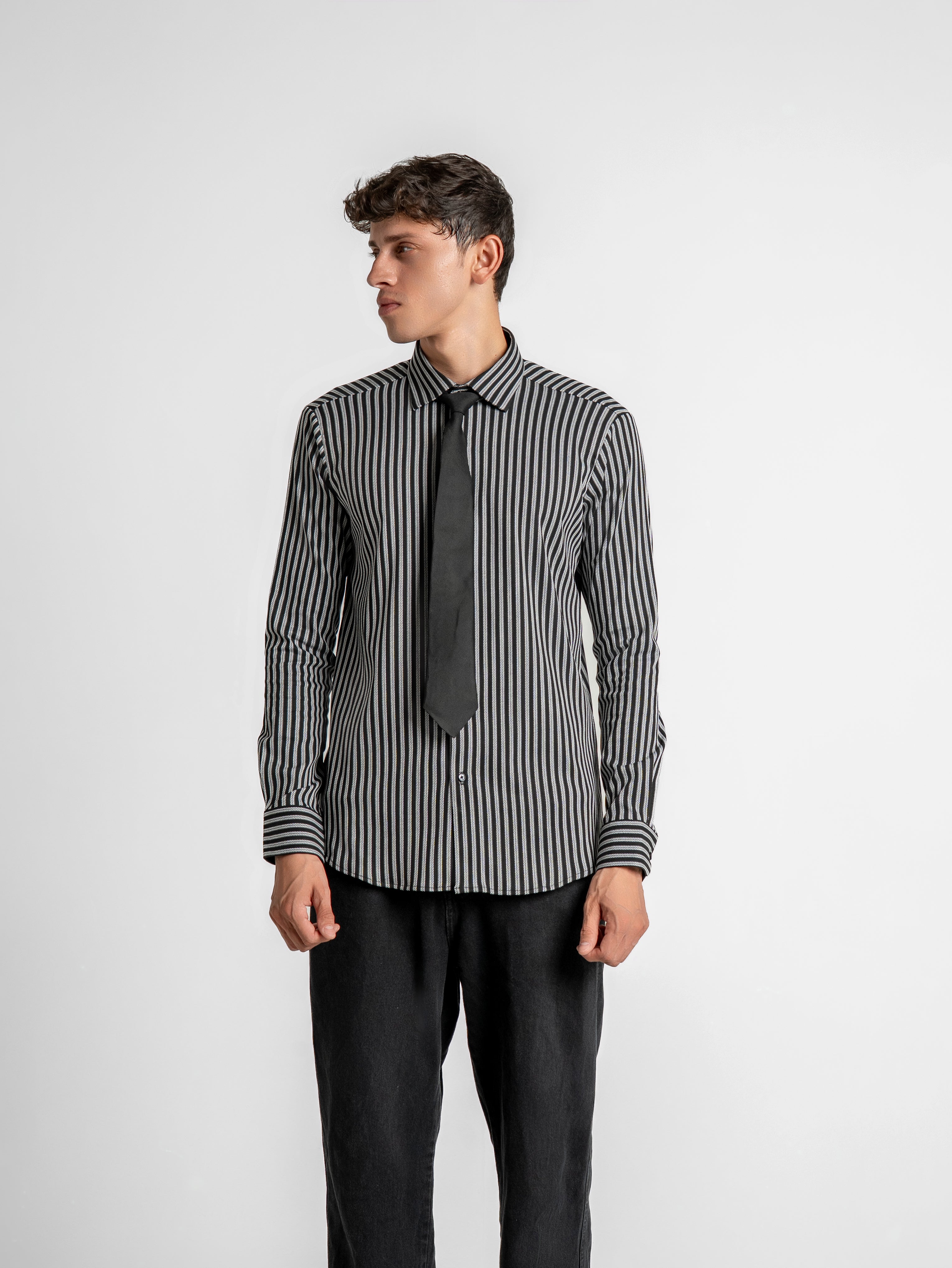 Noir Knit Stripe Shirt - Black & Gray