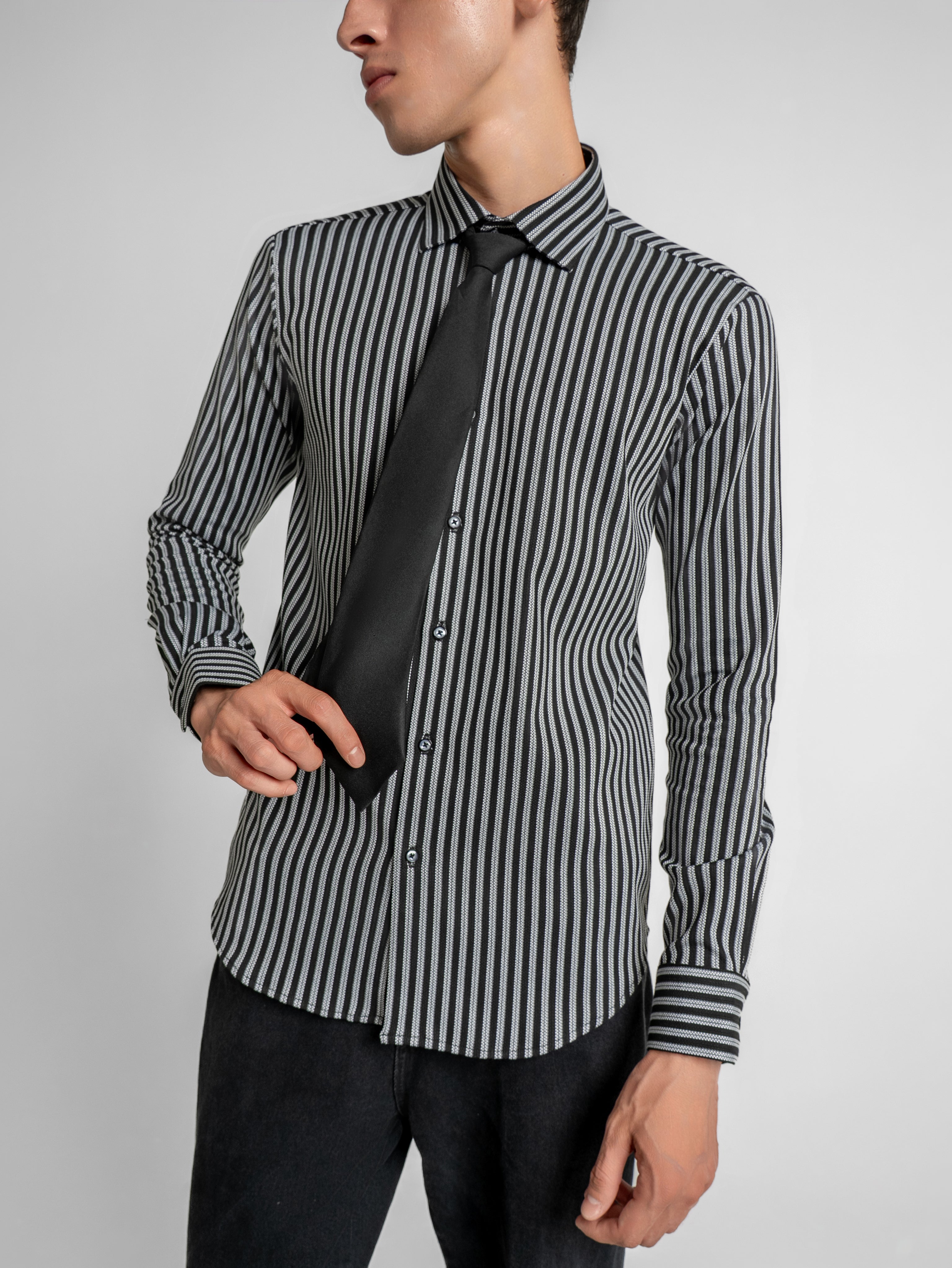 Noir Knit Stripe Shirt - Black & Gray