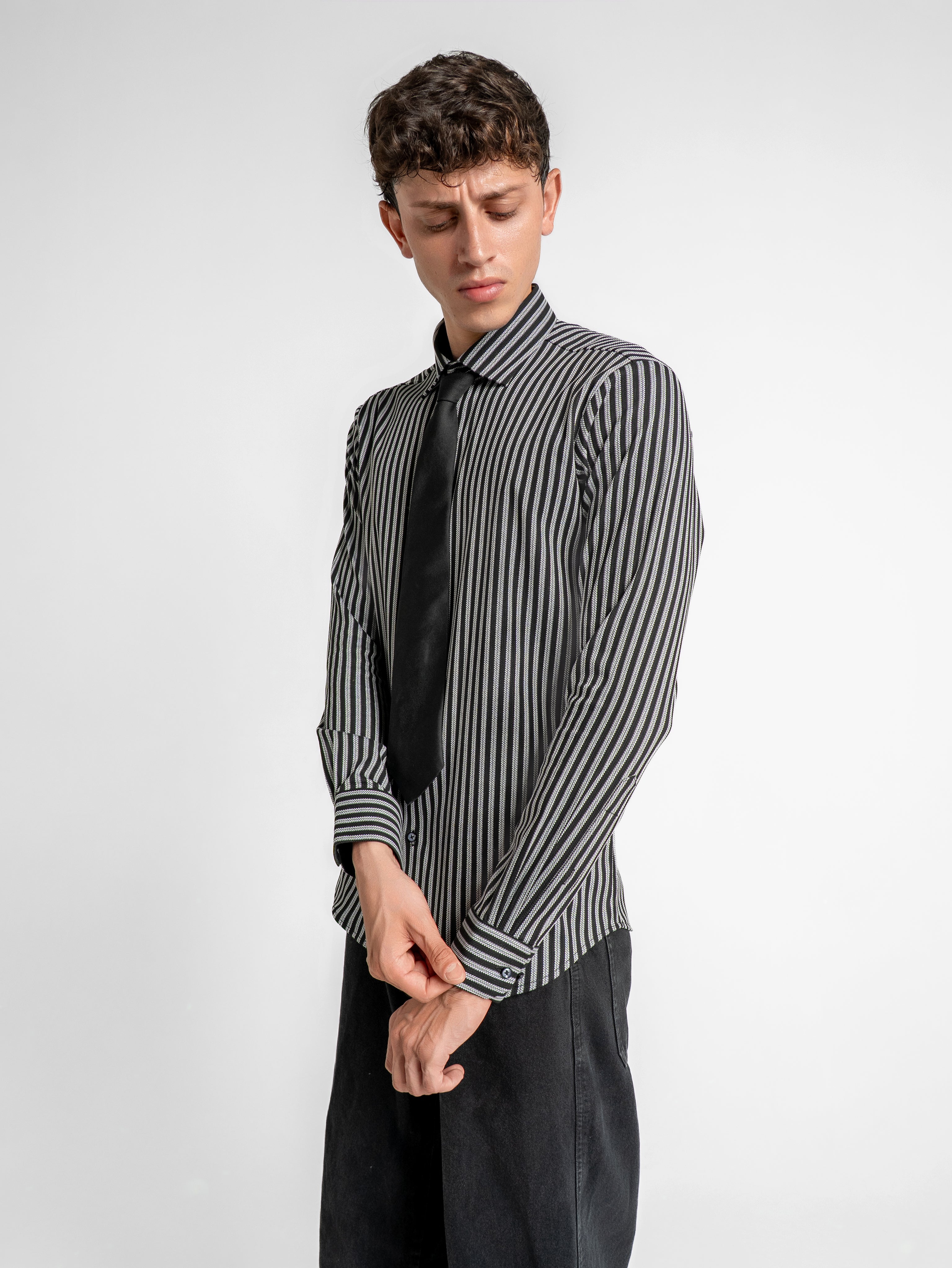 Noir Knit Stripe Shirt - Black & Gray