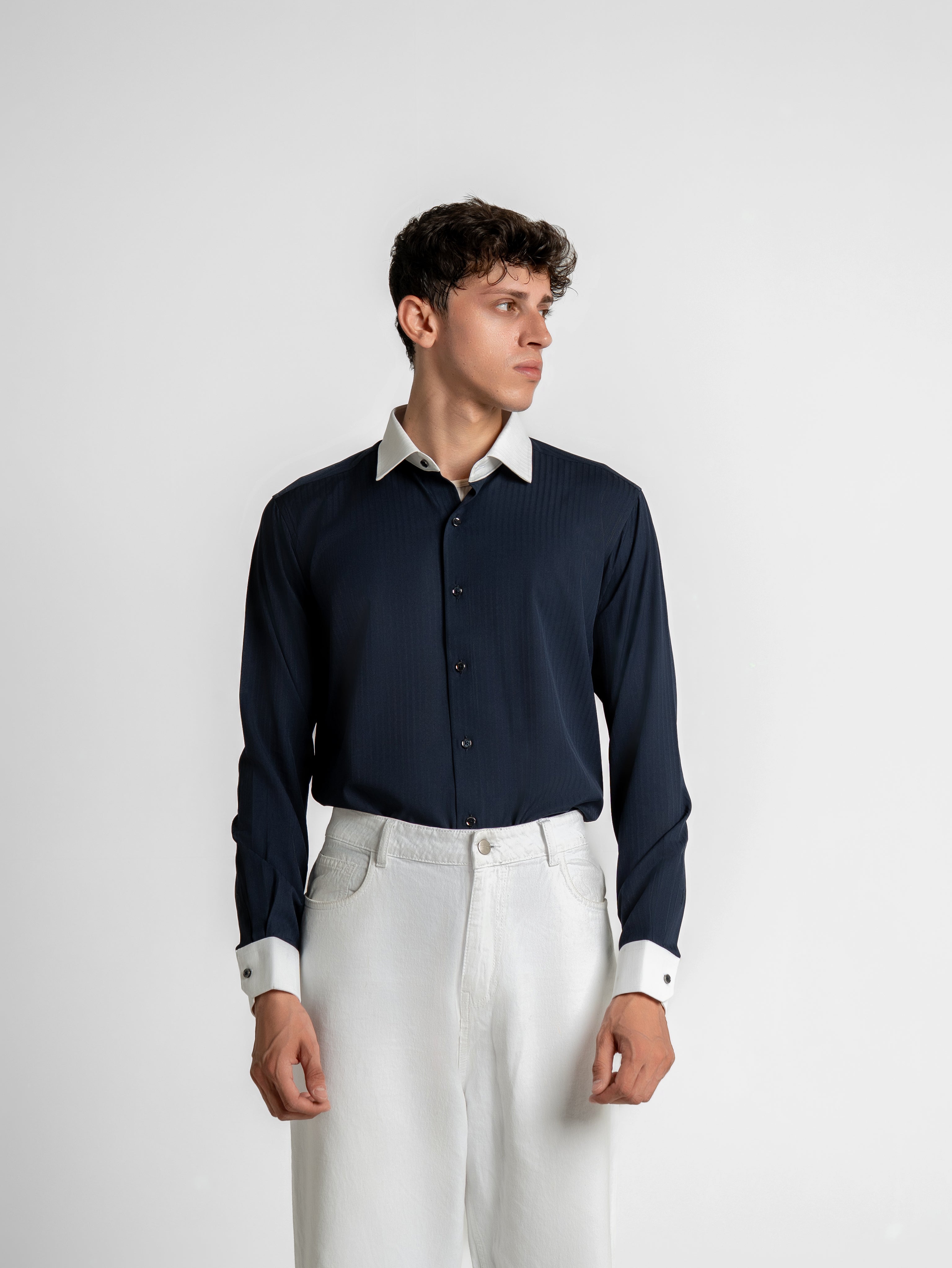 Contrast Collar Shirt - Navy Blue