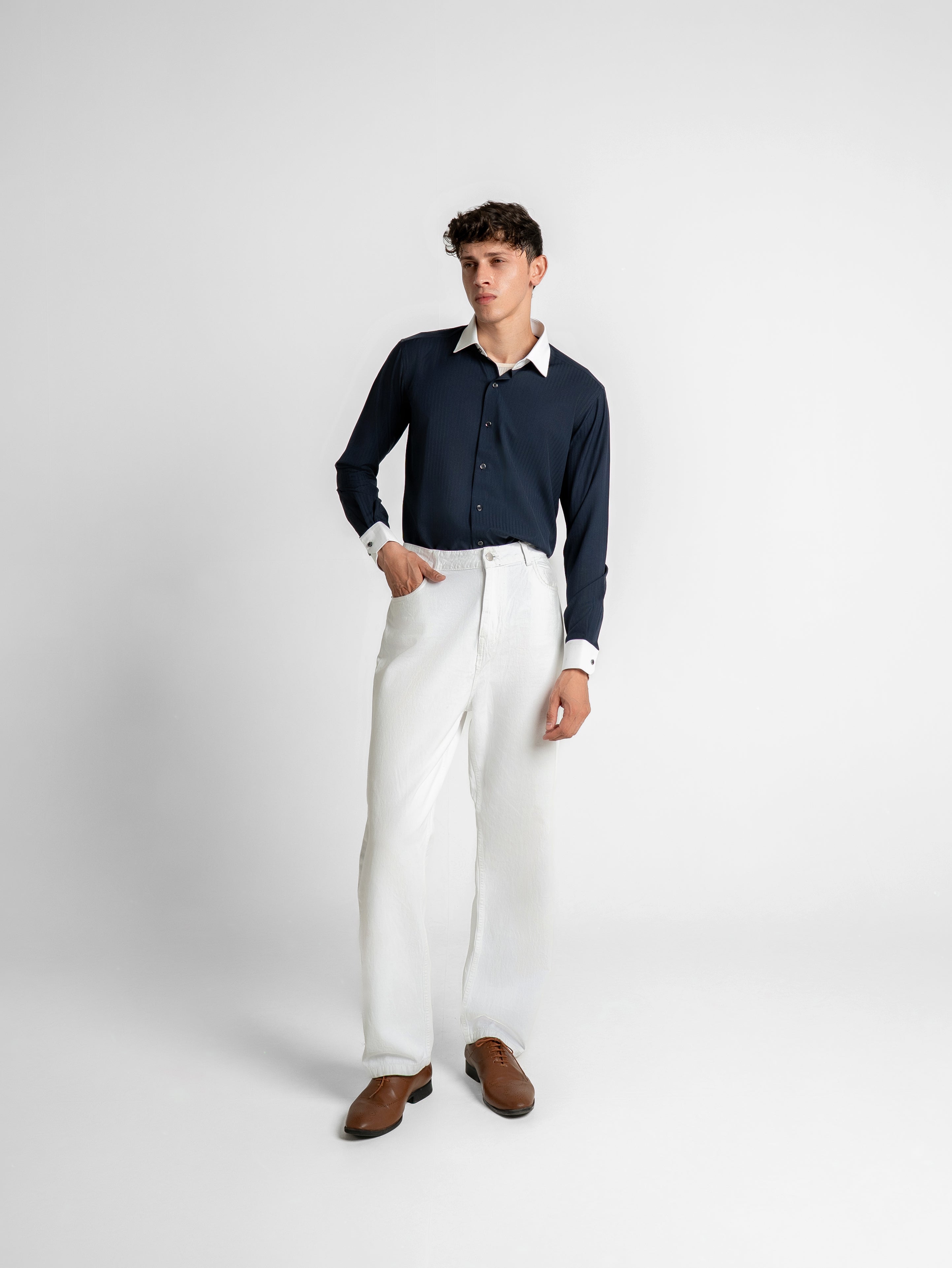 Contrast Collar Shirt - Navy Blue