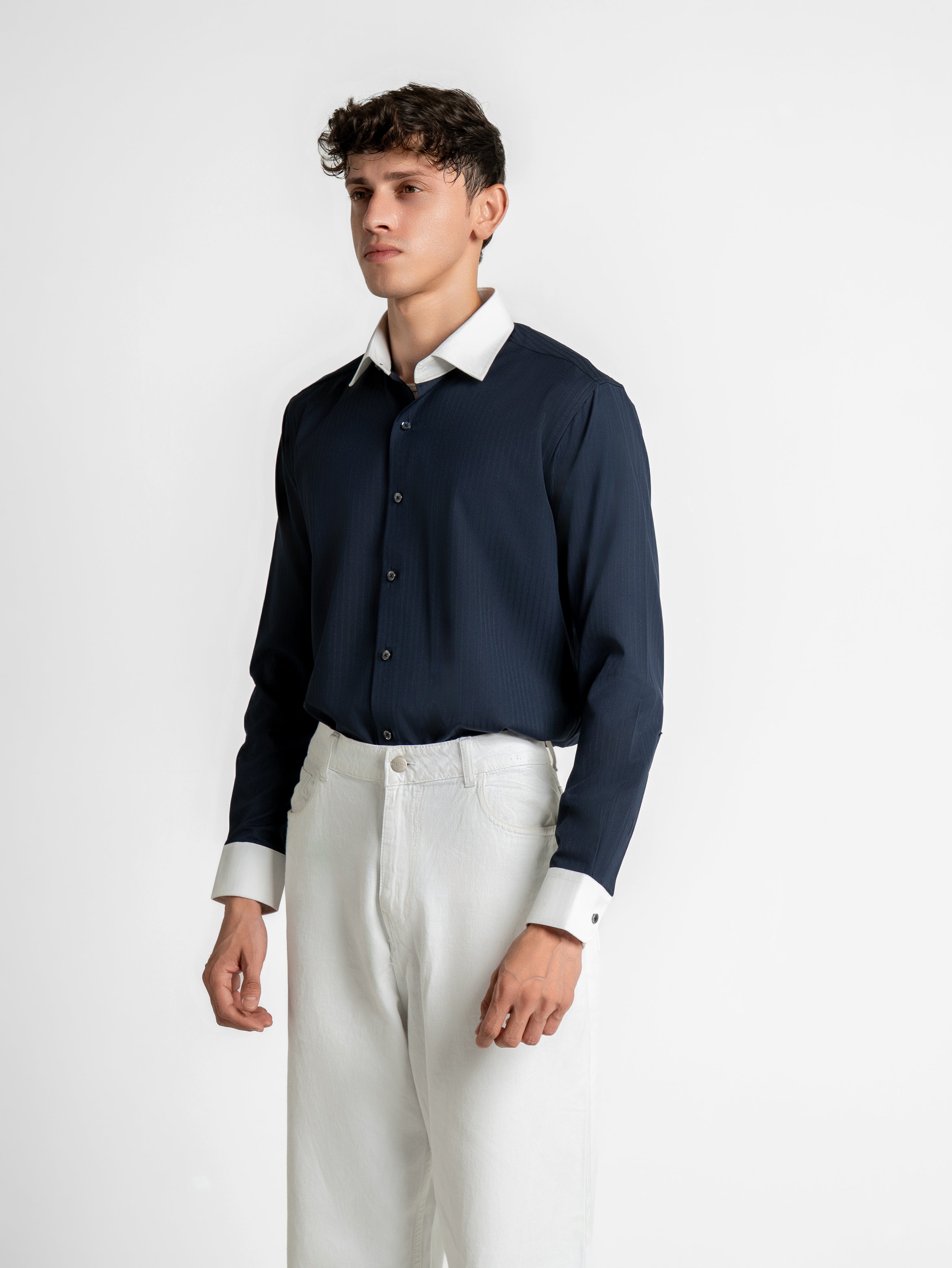 Contrast Collar Shirt - Navy Blue
