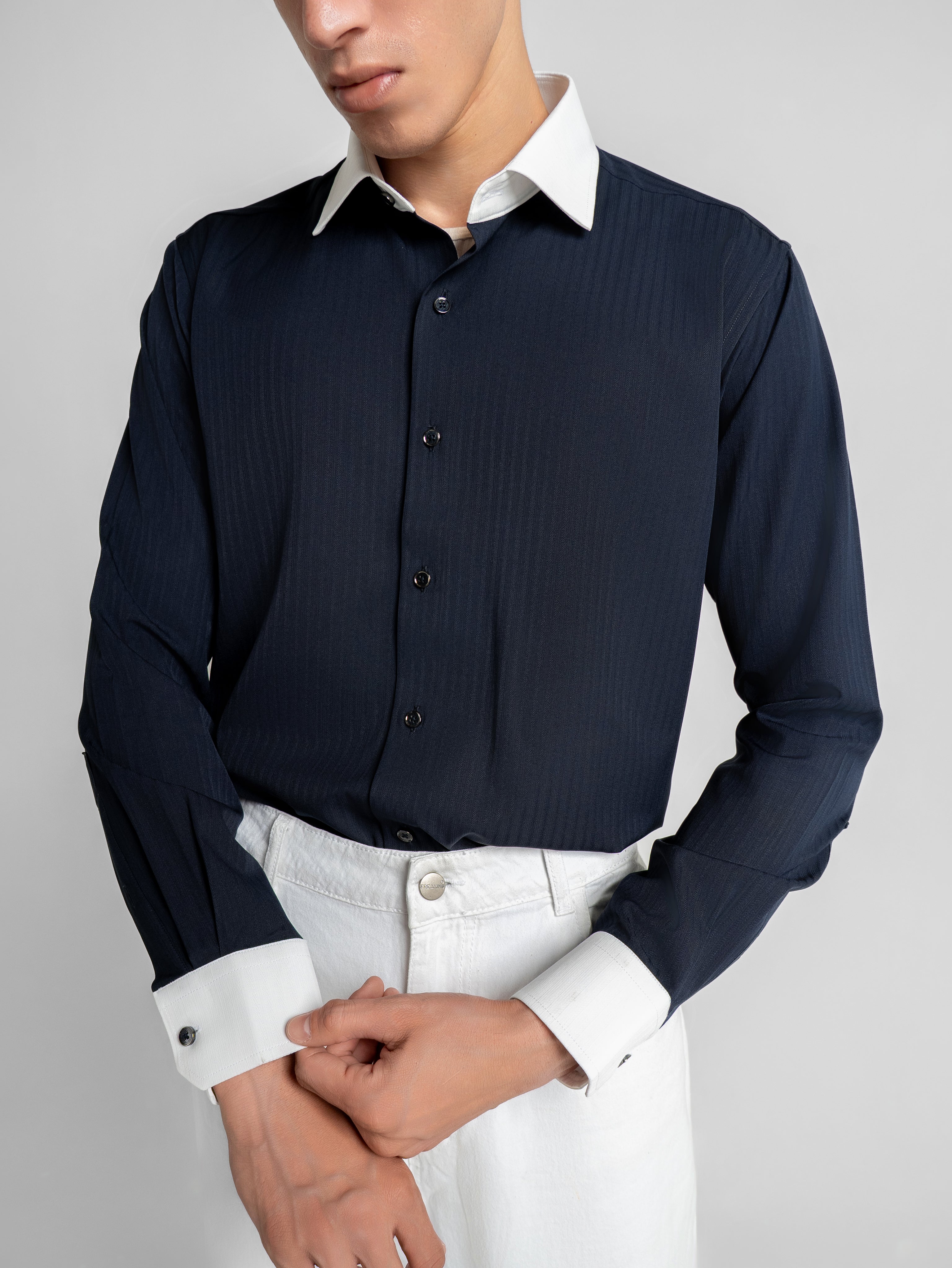 Contrast Collar Shirt - Navy Blue