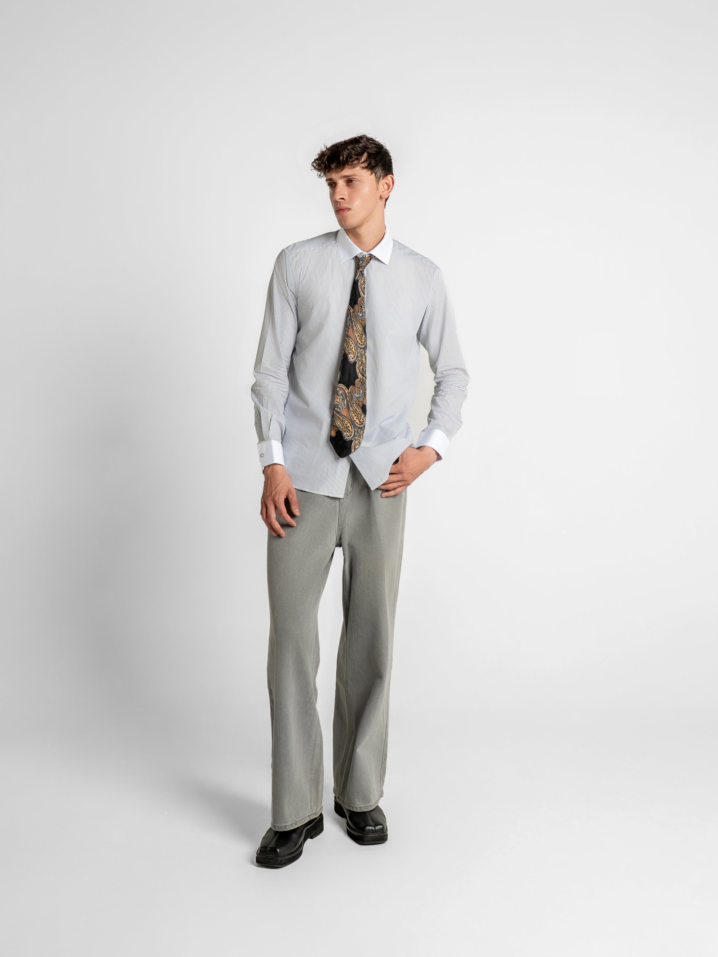 Striped Contrast Shirt - White and Black