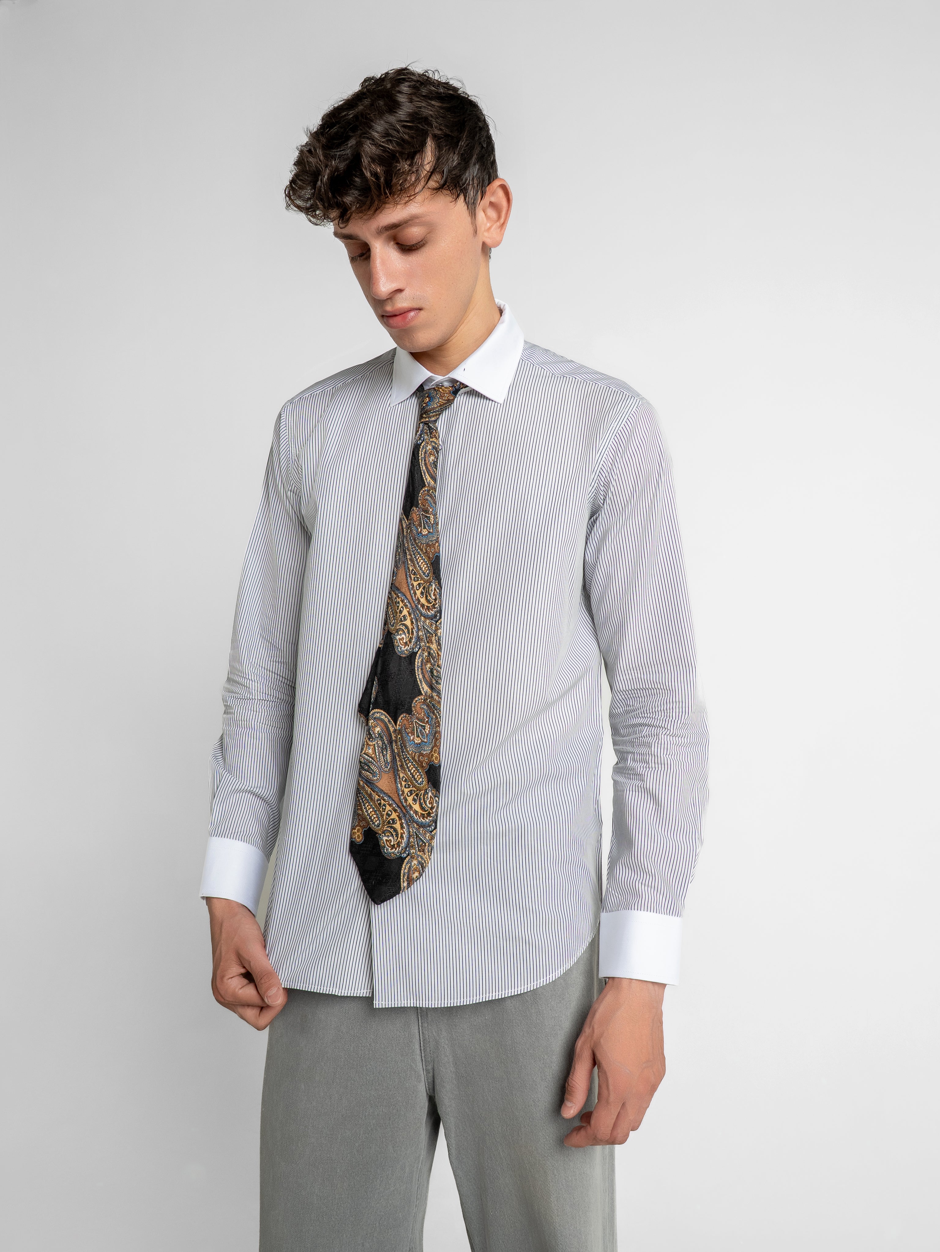 Striped Contrast Shirt - White and Black
