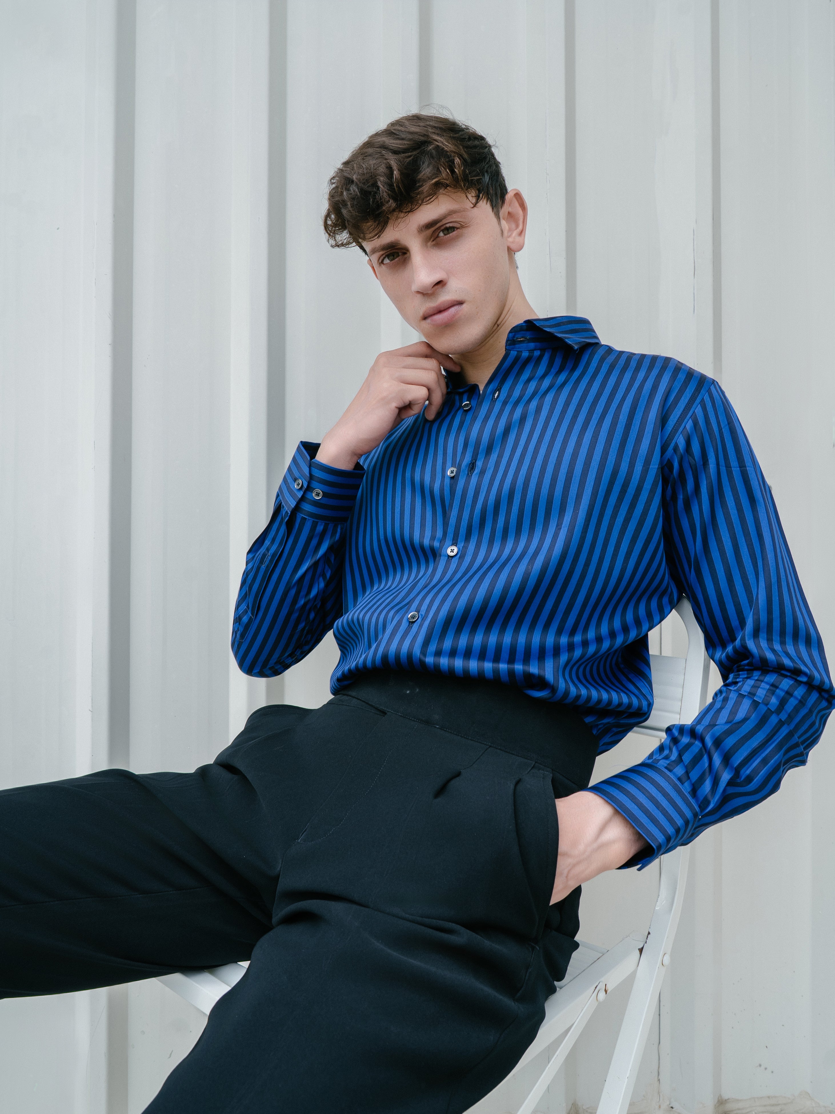 Midnight Stripe Shirt - Cobalt Blue & Black