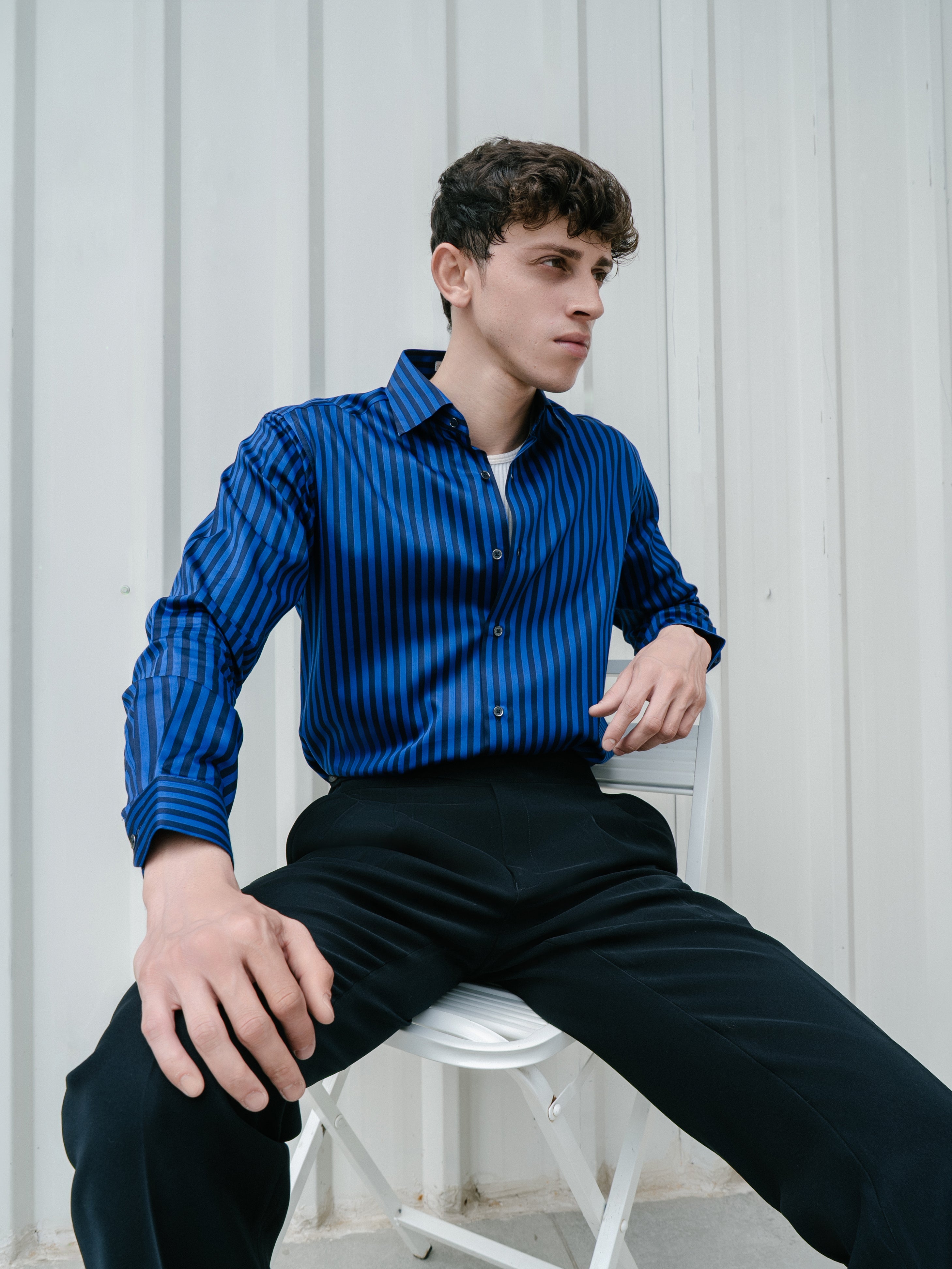 Midnight Stripe Shirt - Cobalt Blue & Black