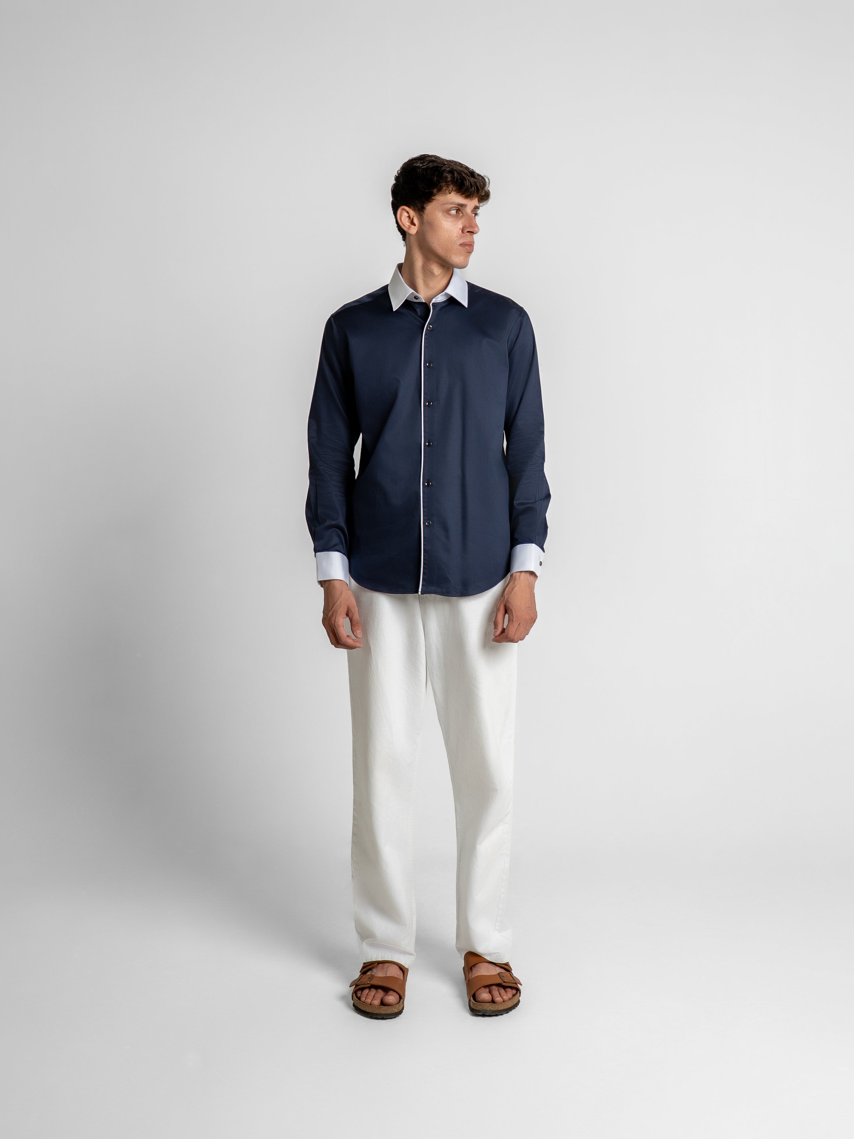 Regent Contrast Shirt - Navy blue & White