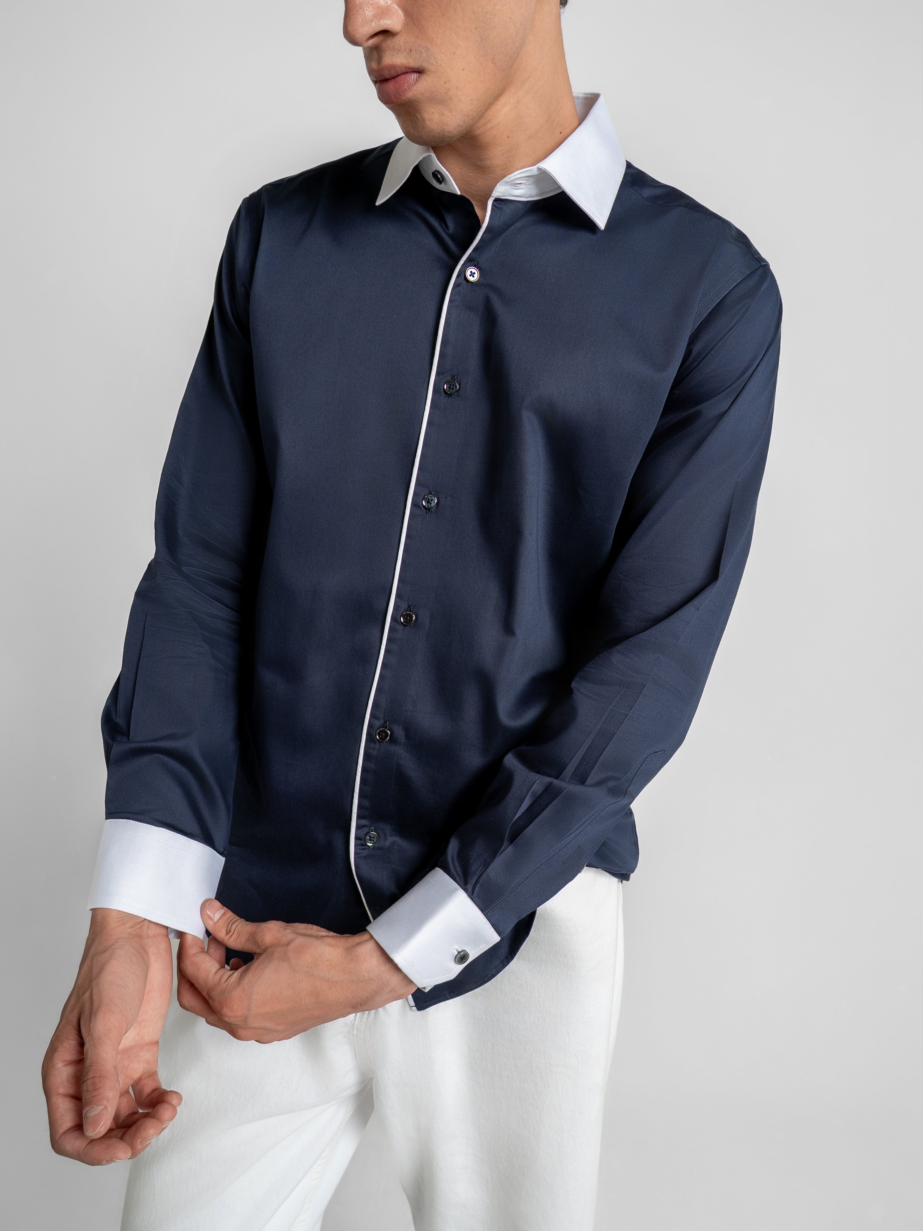 Regent Contrast Shirt - Navy blue & White