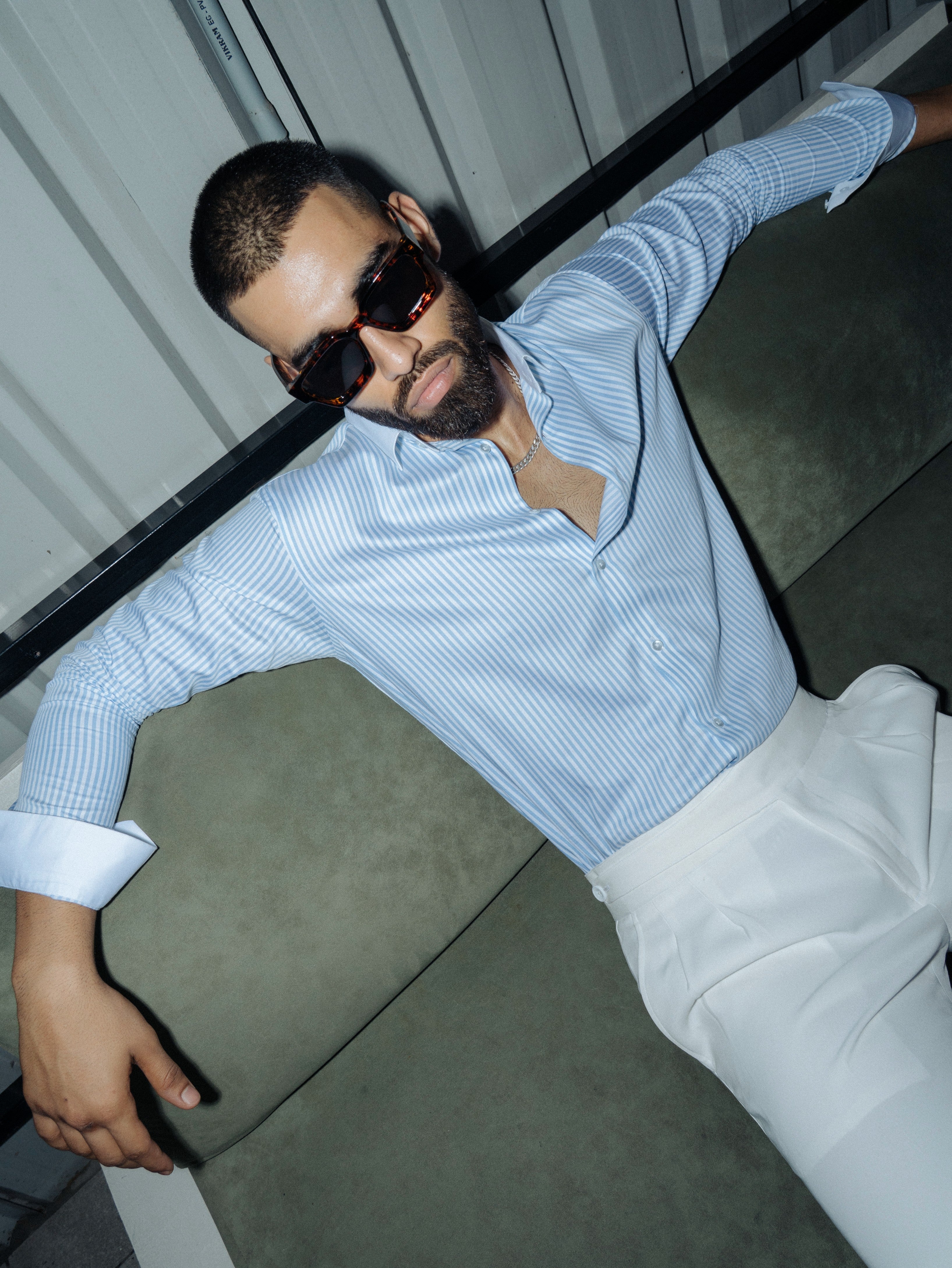 Blue Stripe Poplin Shirt - White Collar