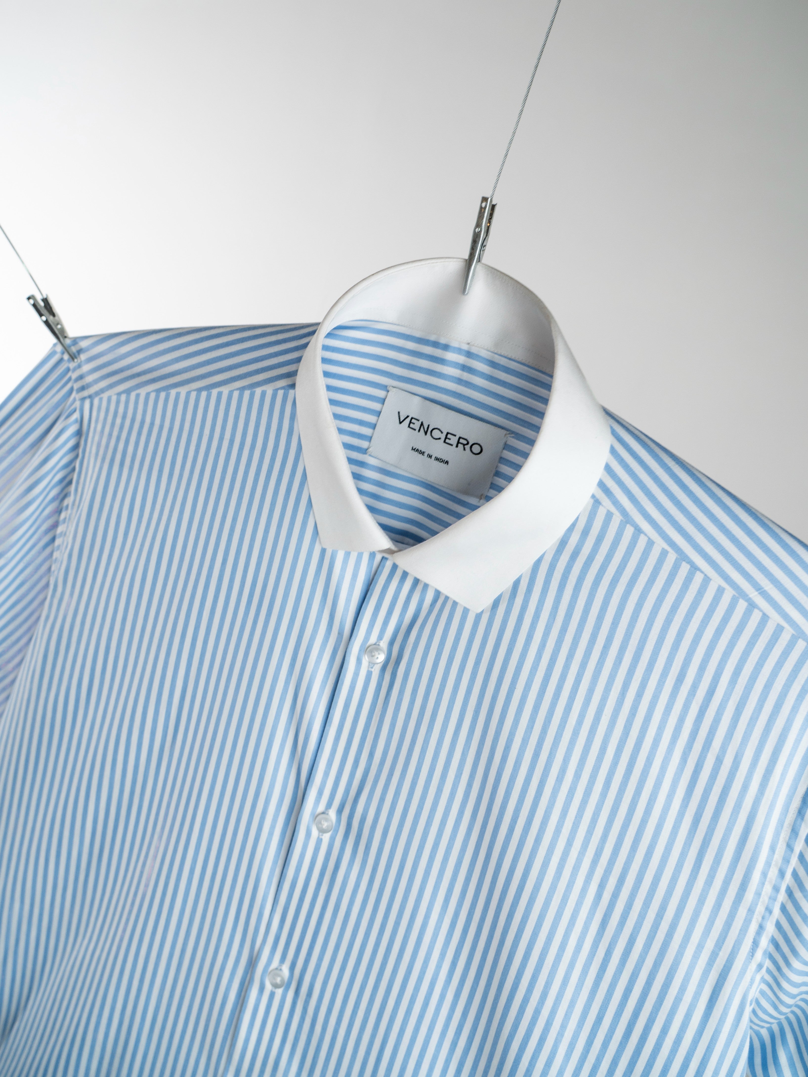 Blue Stripe Poplin Shirt - White Collar