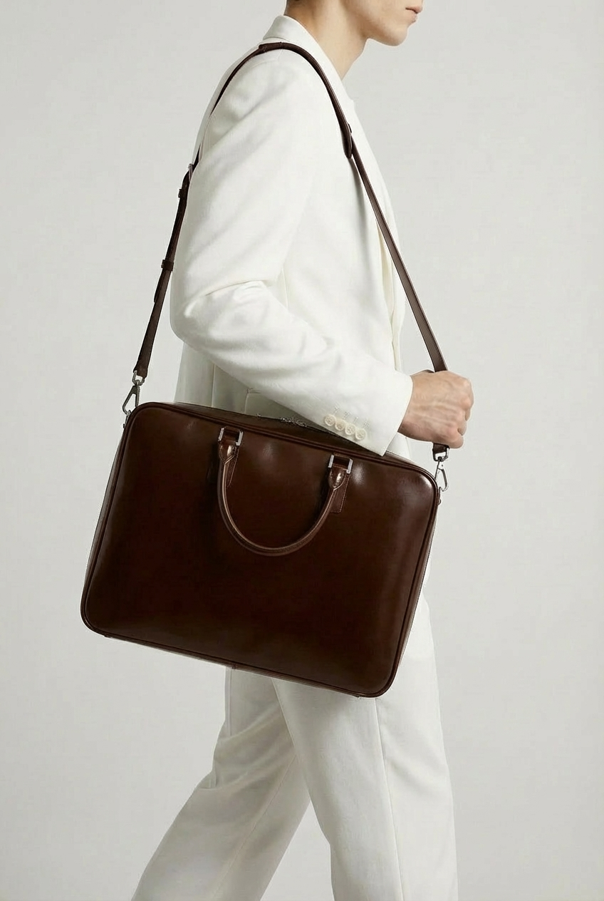 VENCERO Vegan Leather Laptop Bag : Brown