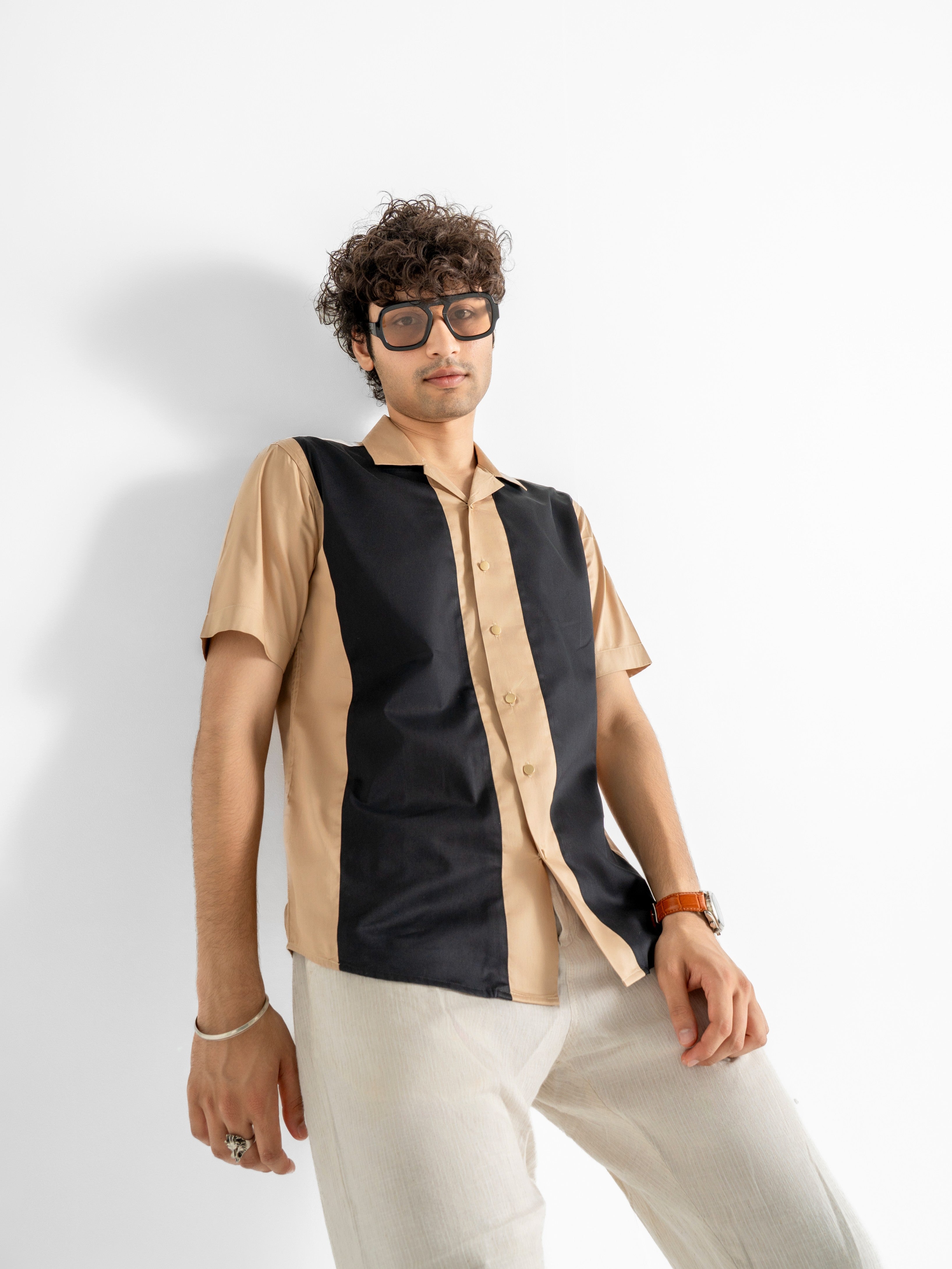 Harper Cuban Shirt - Sandstone & Black