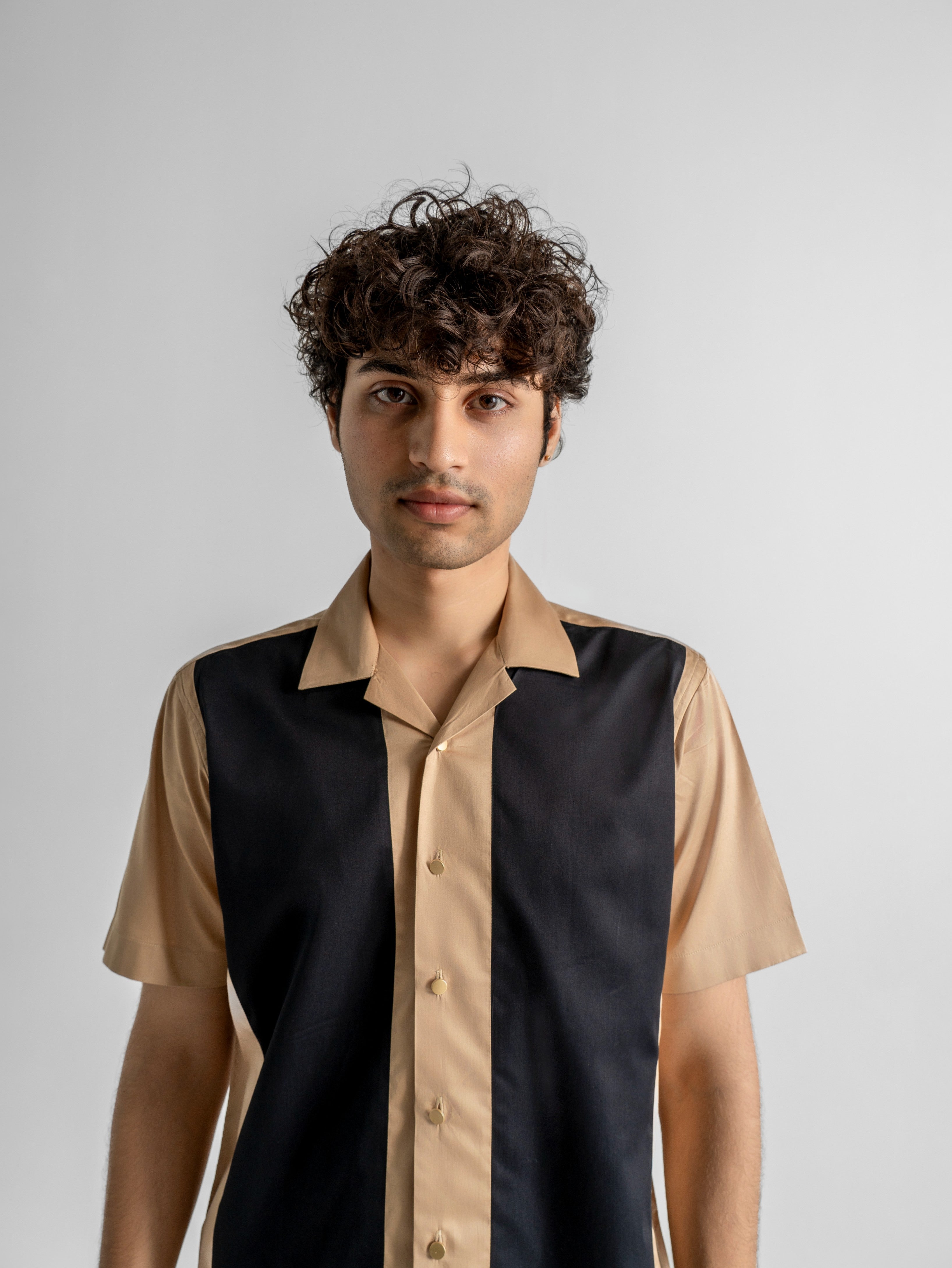 Harper Cuban Shirt - Sandstone & Black