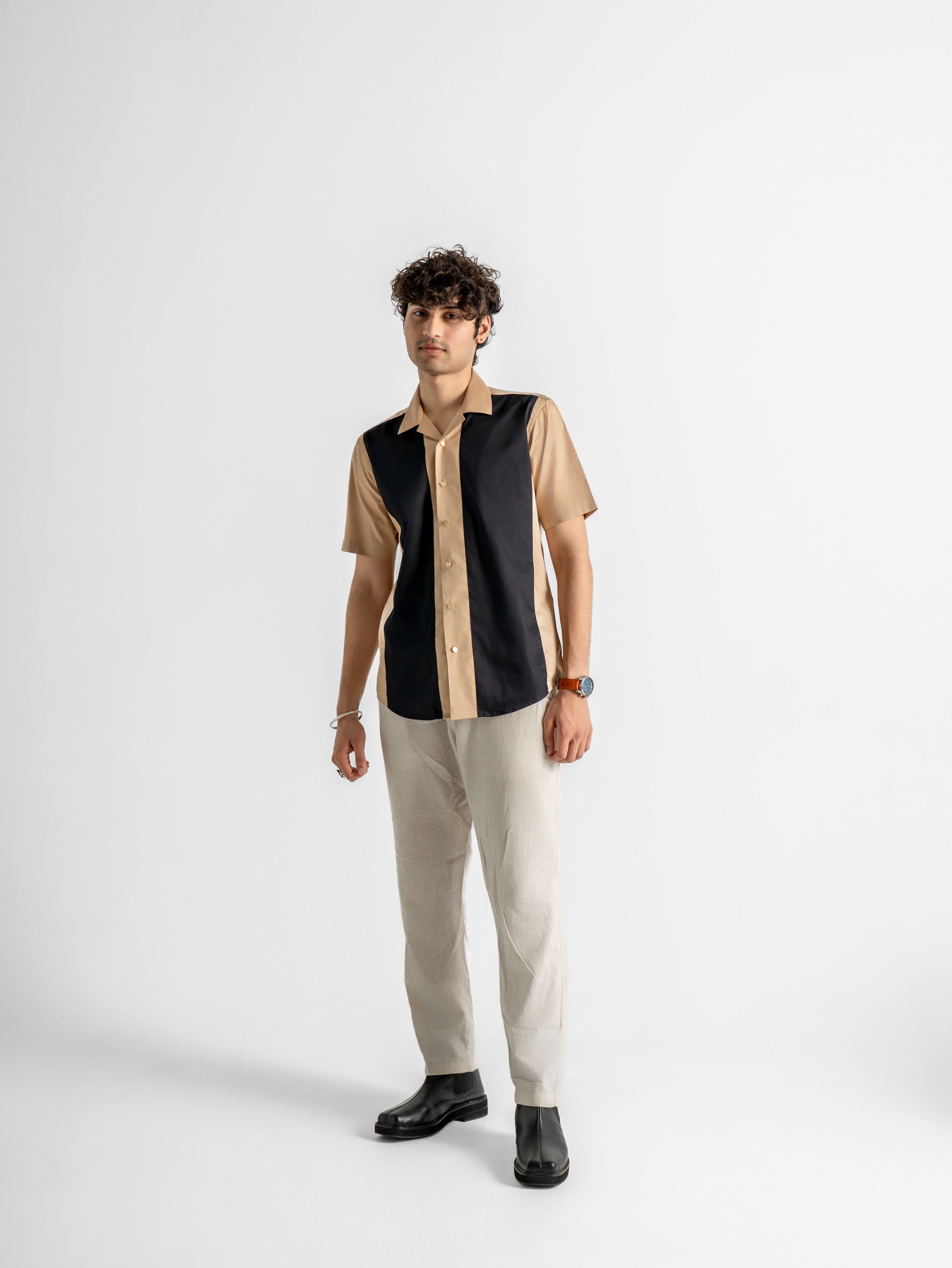 Harper Cuban Shirt - Sandstone & Black