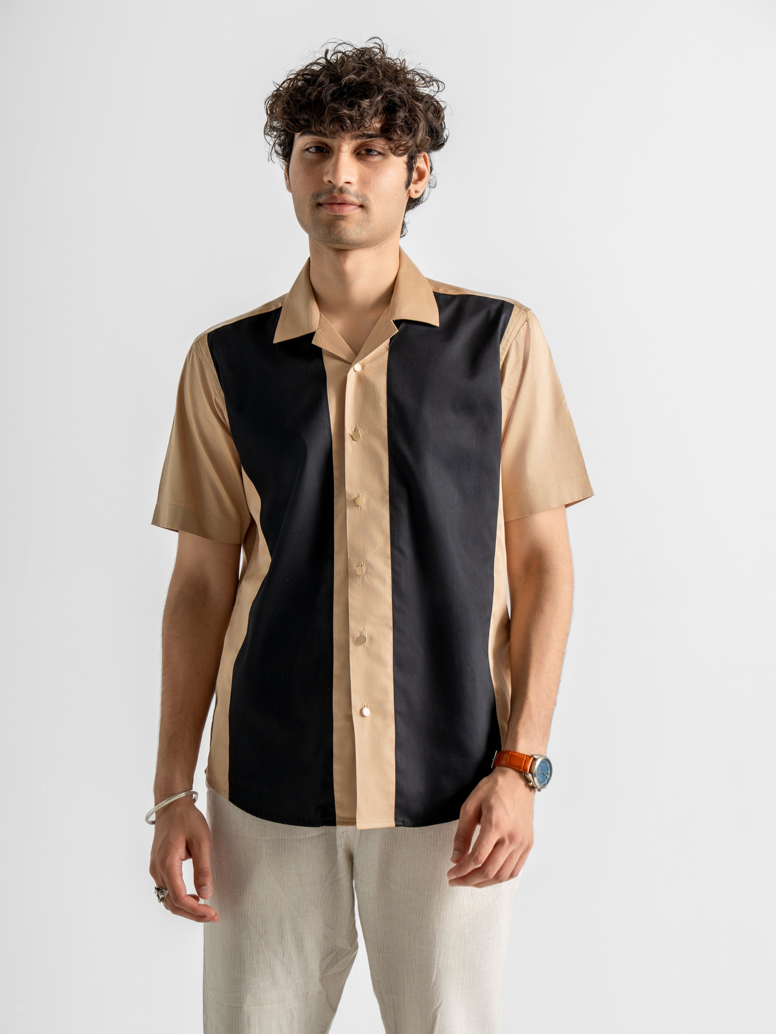 Harper Cuban Shirt - Sandstone & Black