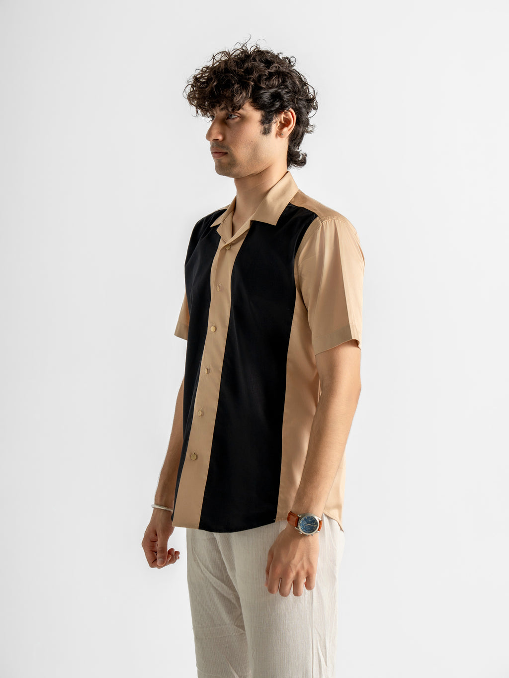 Harper Cuban Shirt - Sandstone & Black