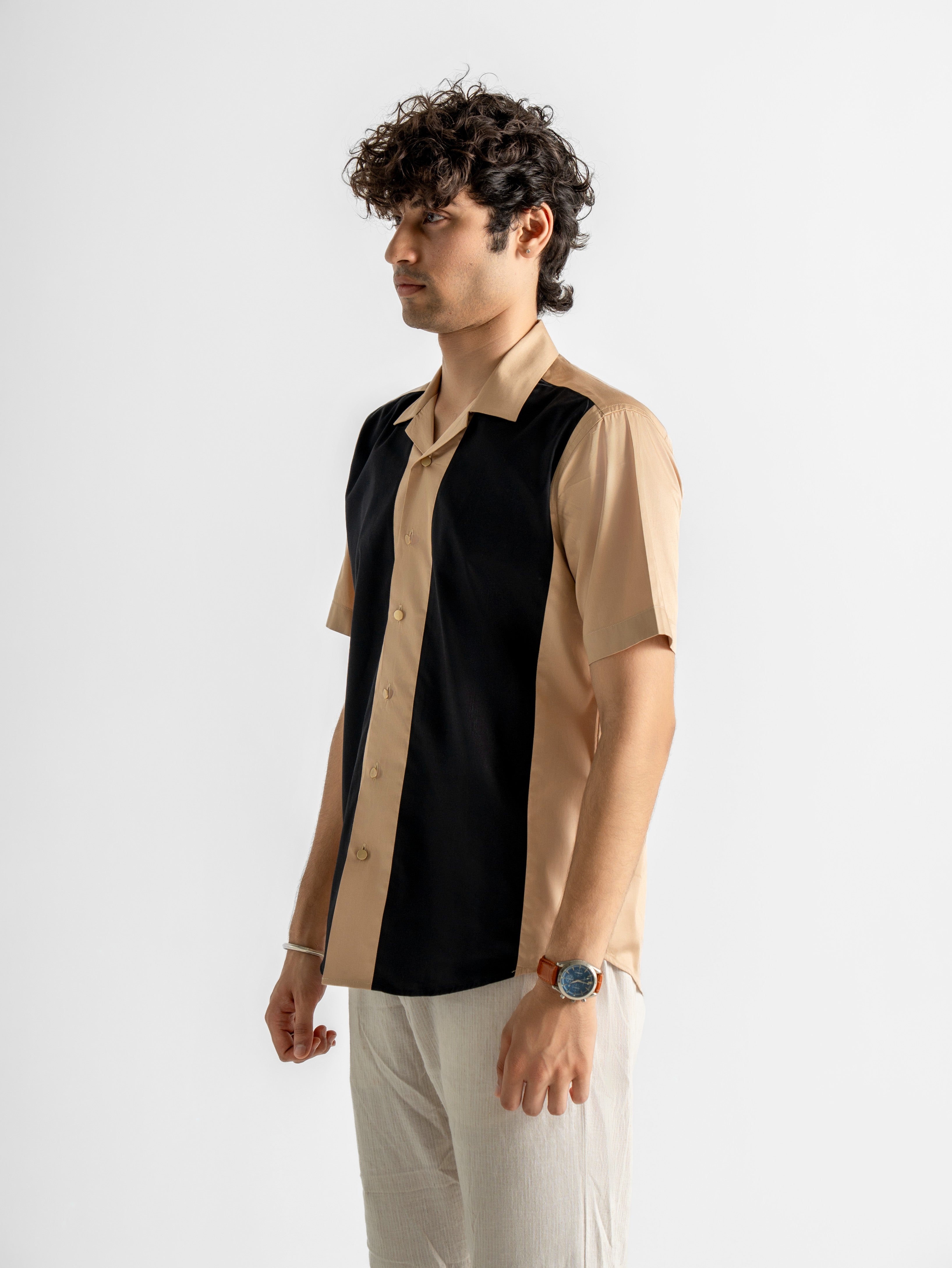 Harper Cuban Shirt - Sandstone & Black