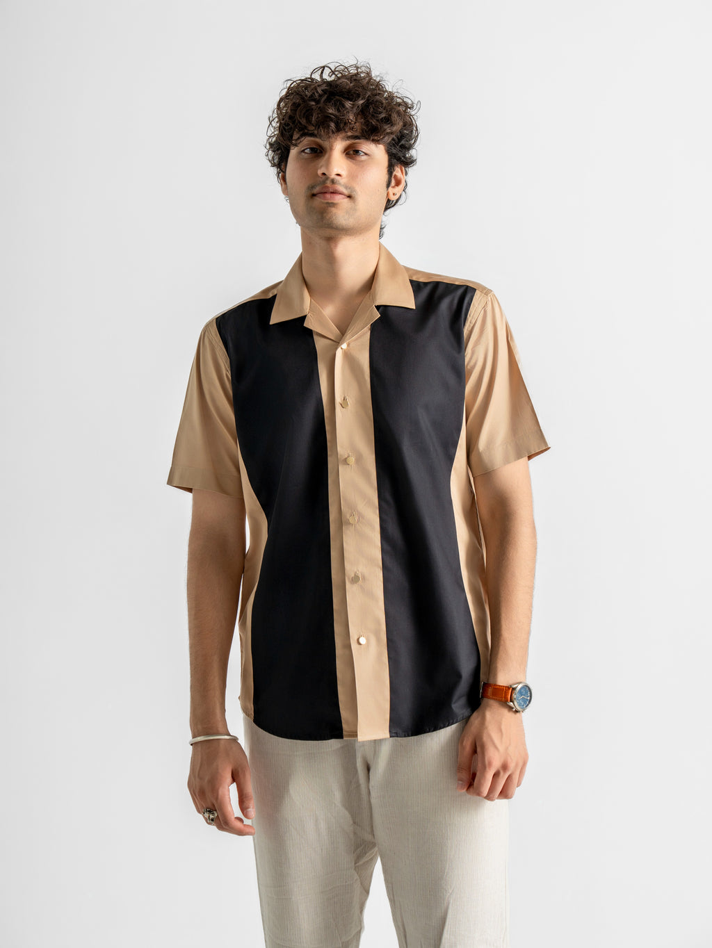 Harper Cuban Shirt - Sandstone & Black