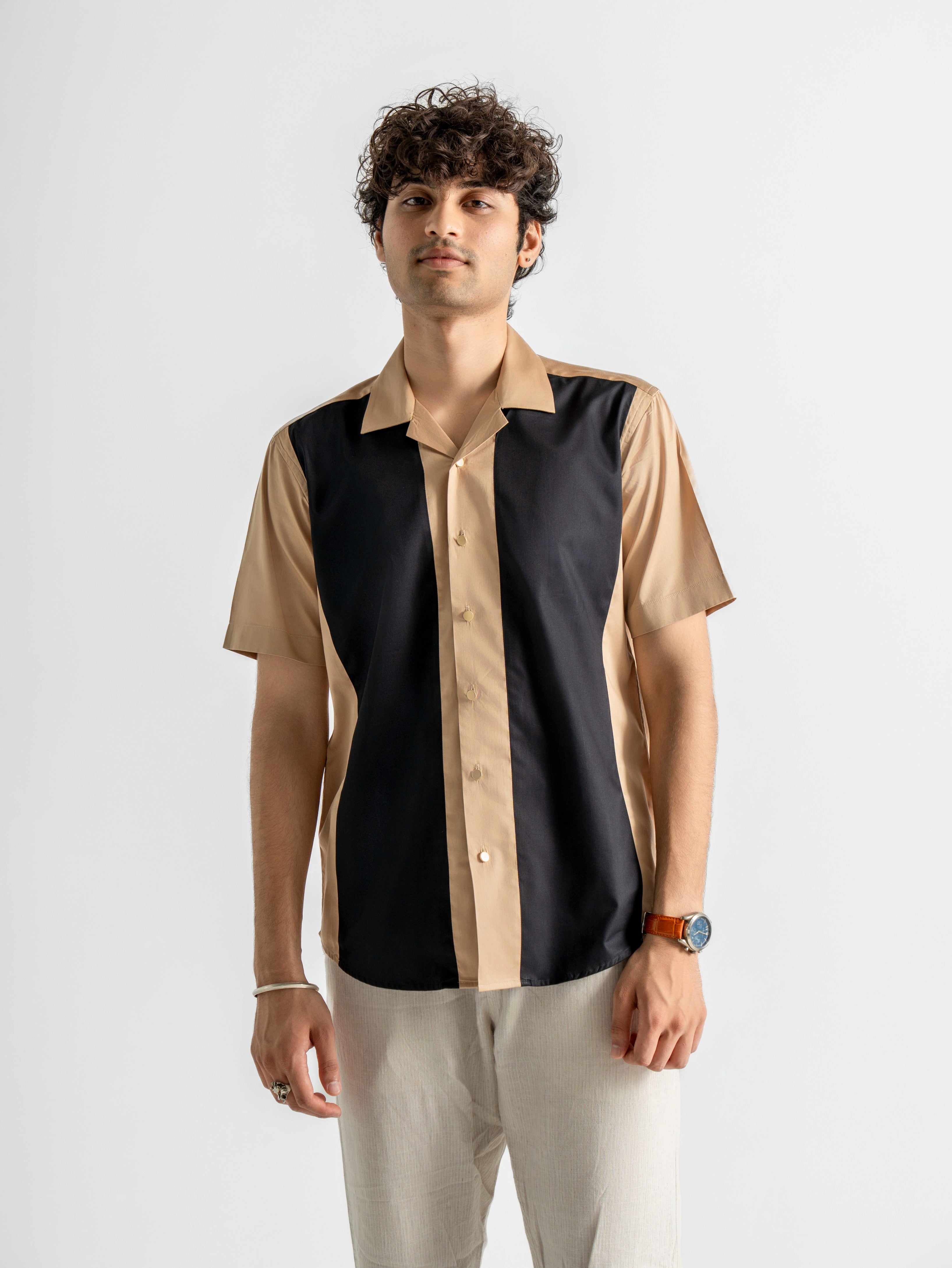Harper Cuban Shirt - Sandstone & Black