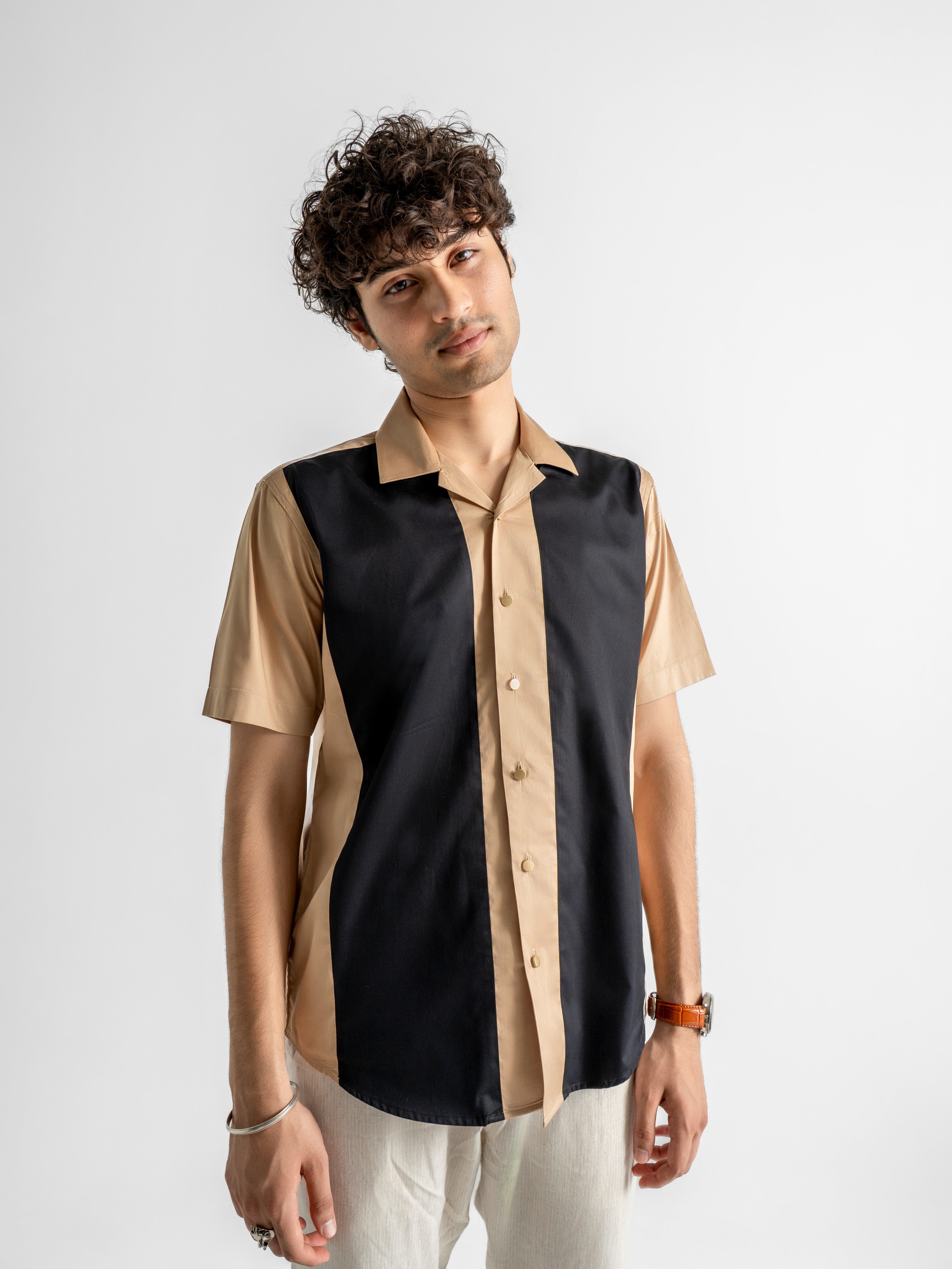 Harper Cuban Shirt - Sandstone & Black