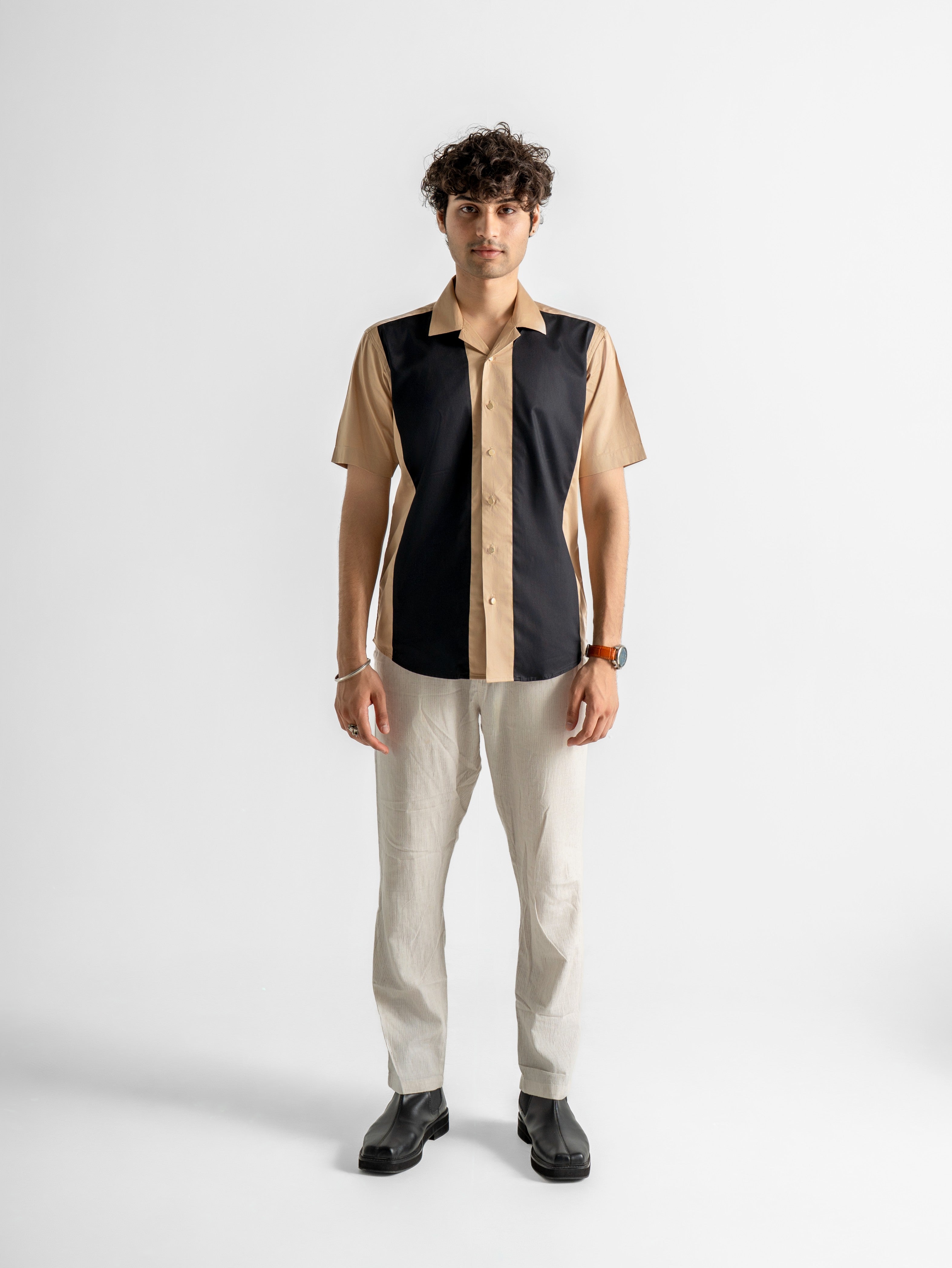 Harper Cuban Shirt - Sandstone & Black