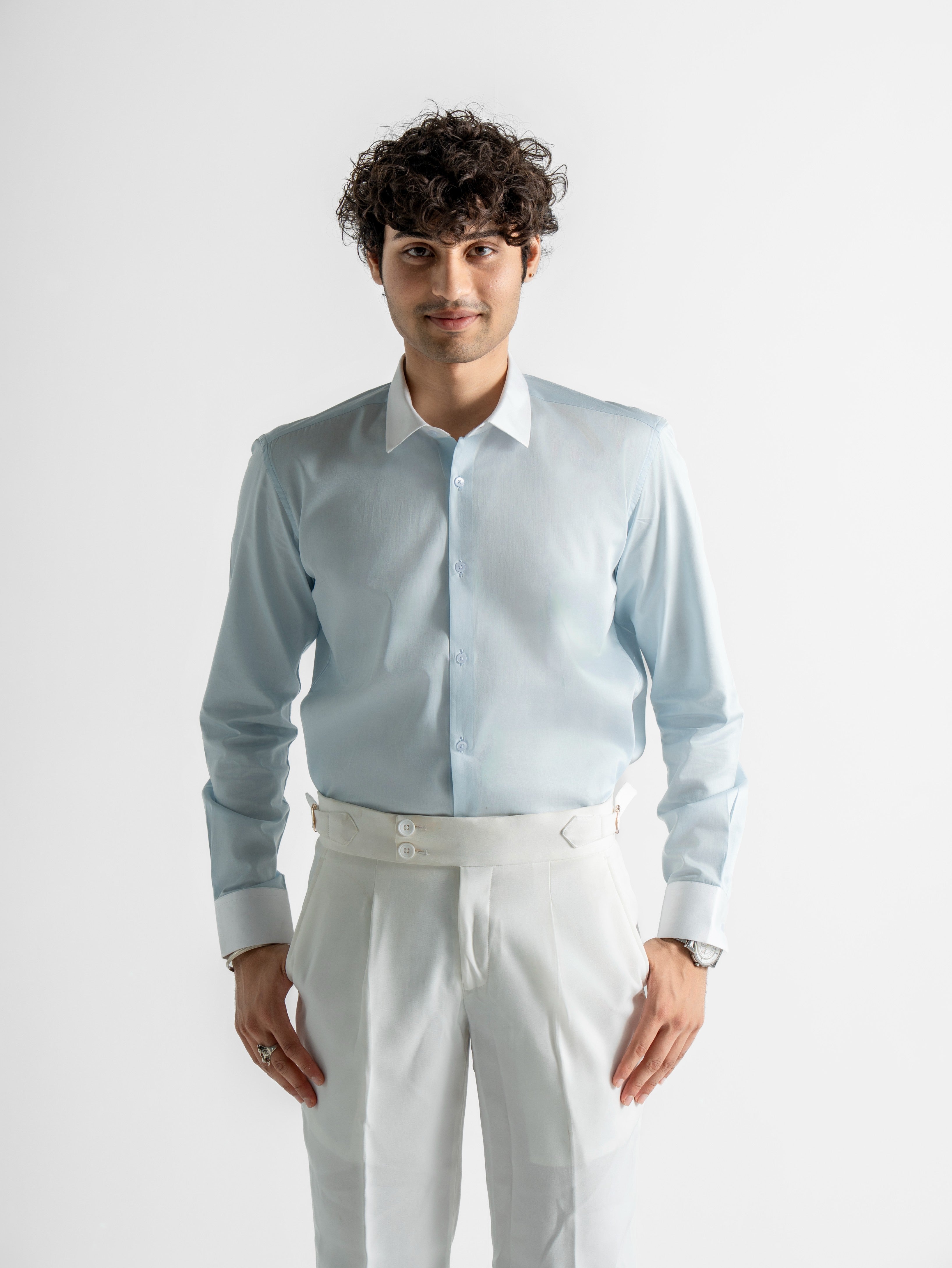 Contrast Collar Shirt – Solid Sky Blue