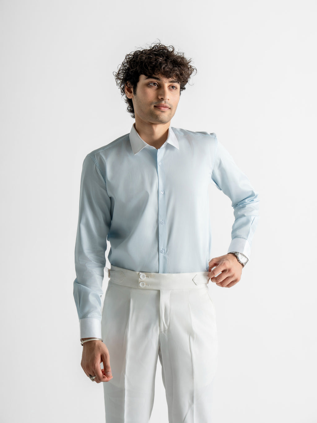Contrast Collar Shirt – Solid Sky Blue