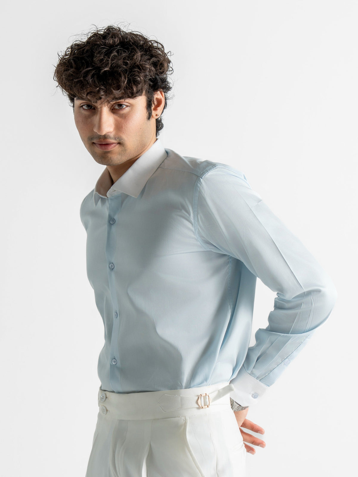 Contrast Collar Shirt – Solid Sky Blue