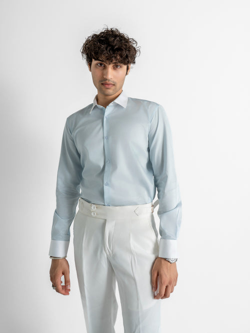 Contrast Collar Shirt – Solid Sky Blue
