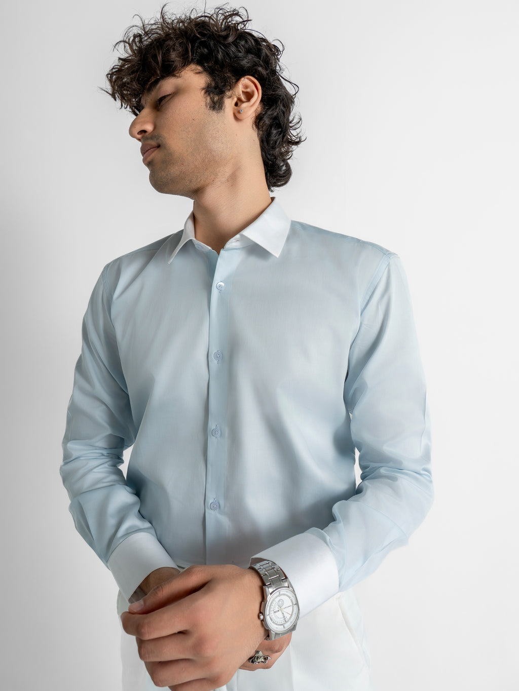 Contrast Collar Shirt – Solid Sky Blue