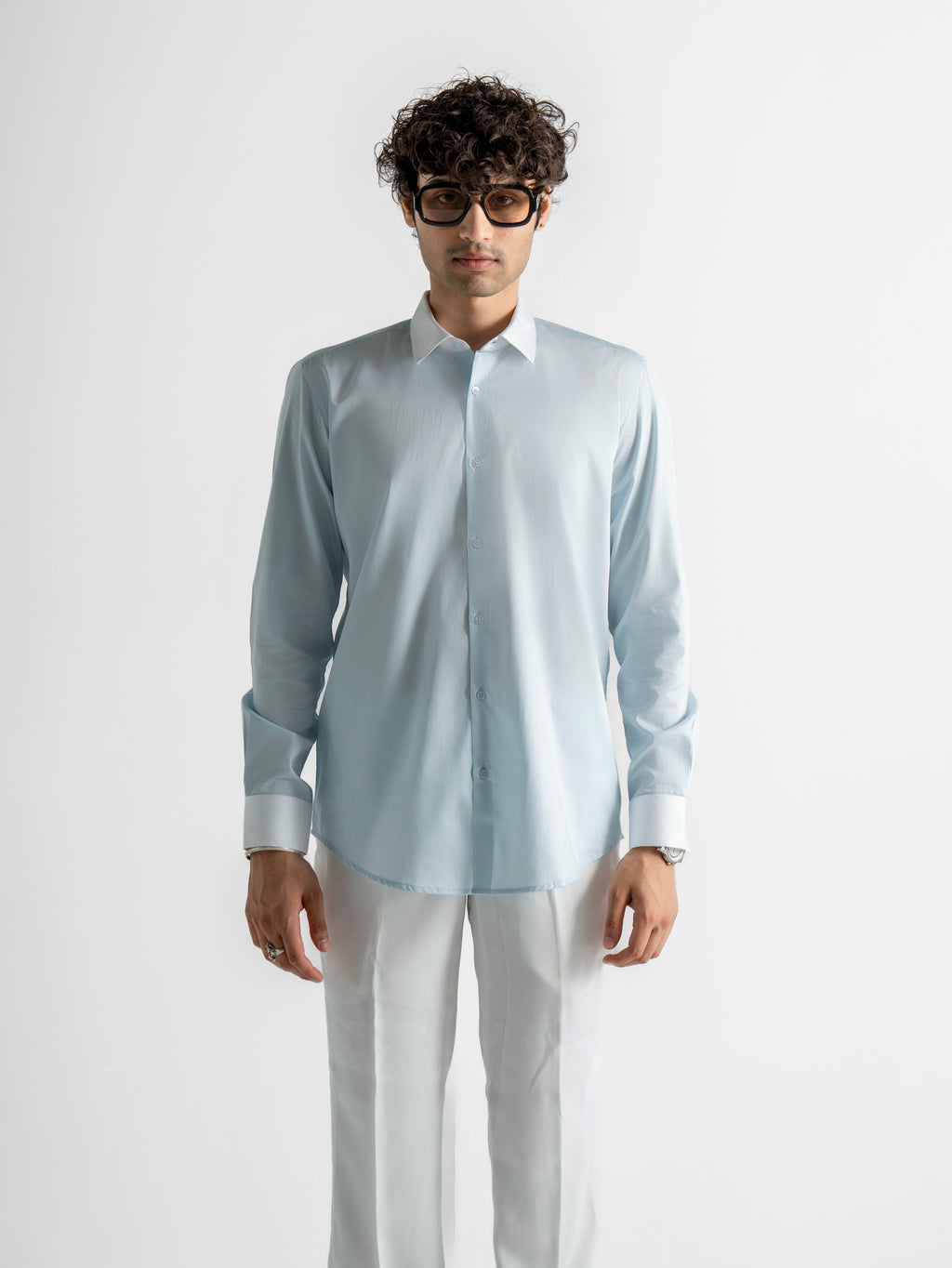 Contrast Collar Shirt – Solid Sky Blue