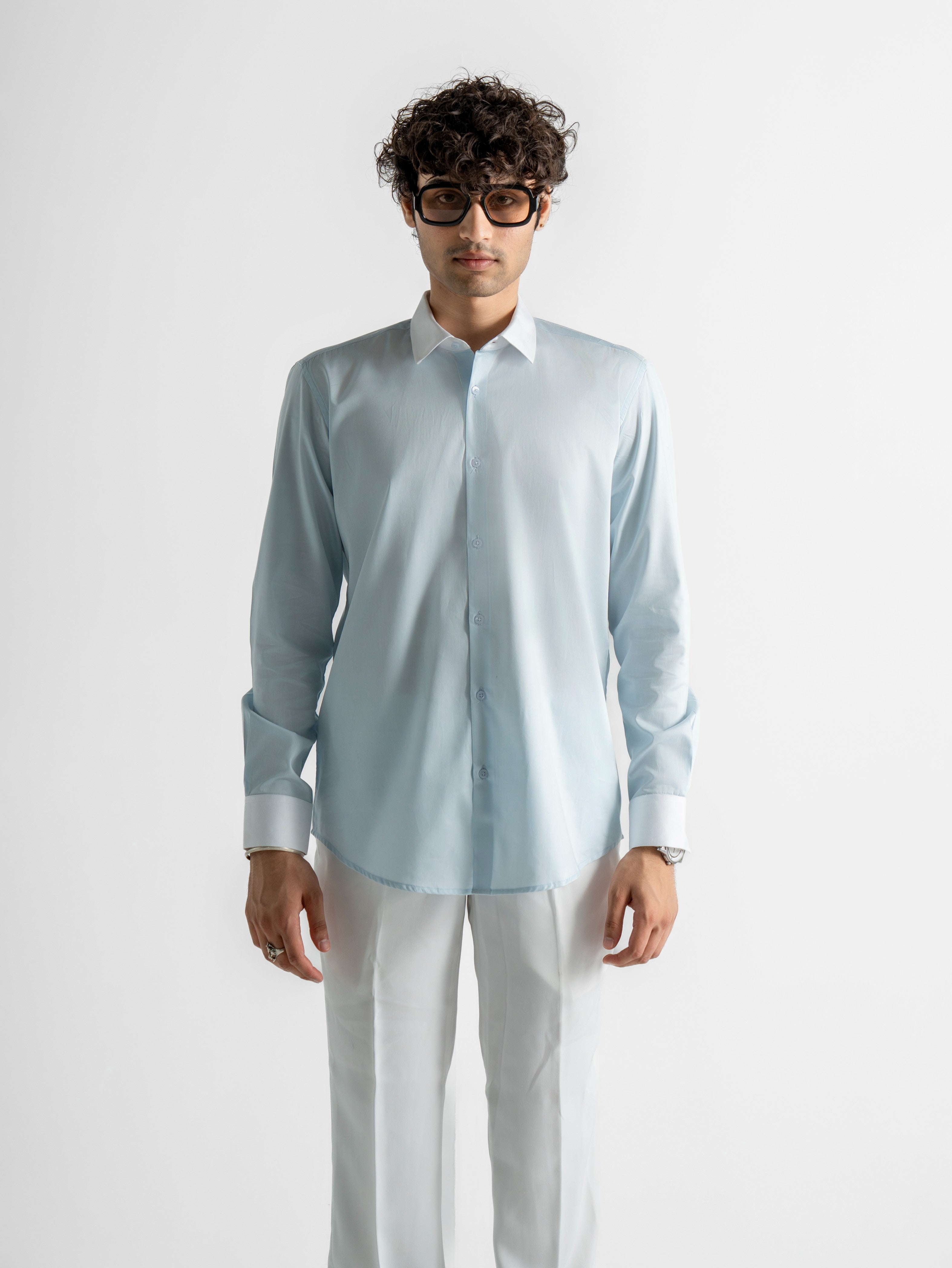 Contrast Collar Shirt – Solid Sky Blue