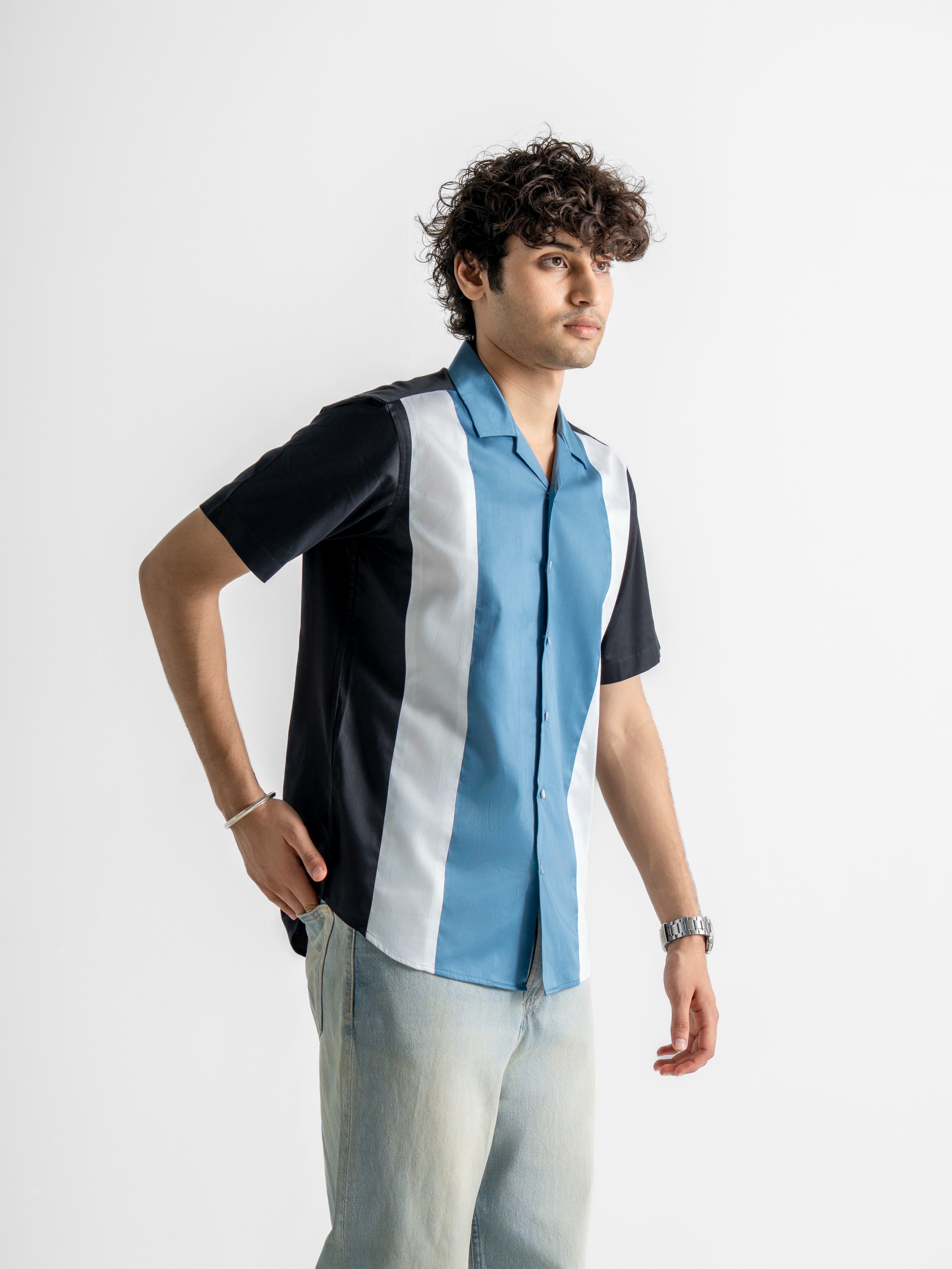Harper Collar Shirt – Blue & White
