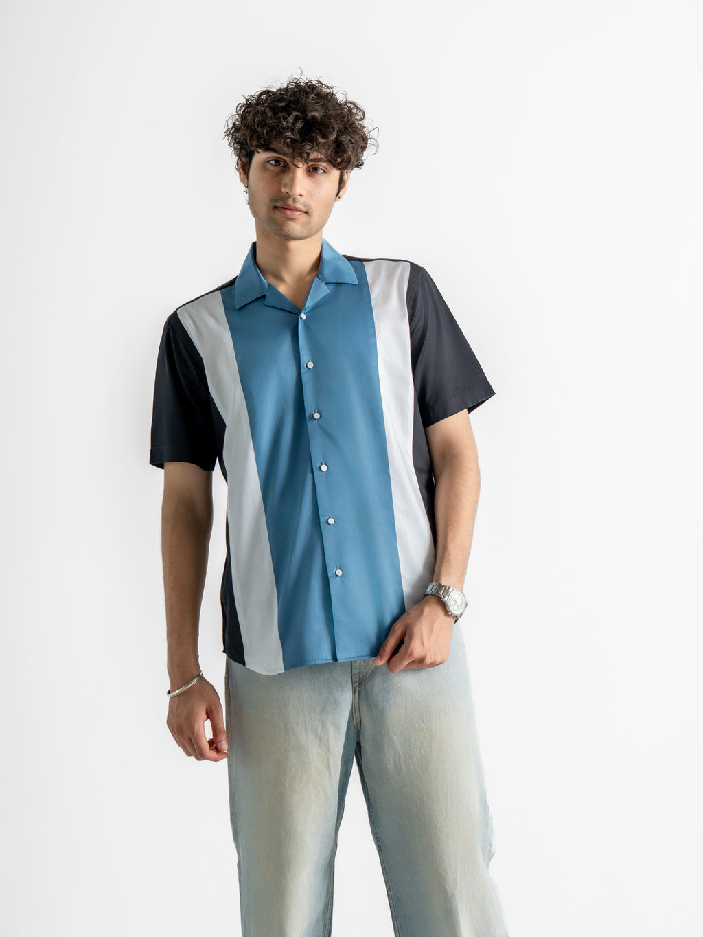 Harper Collar Shirt – Blue & White