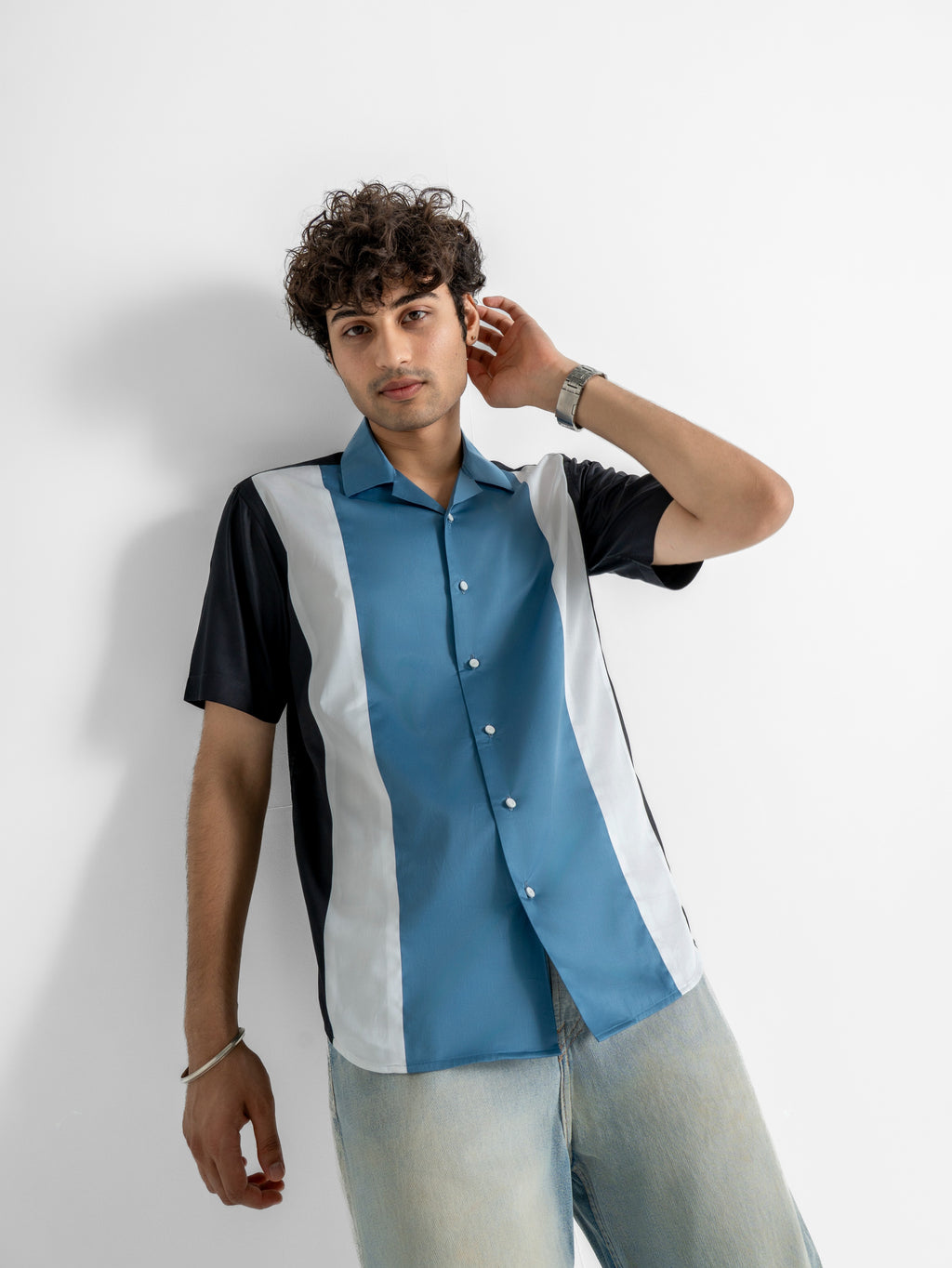 Harper Collar Shirt – Blue & White