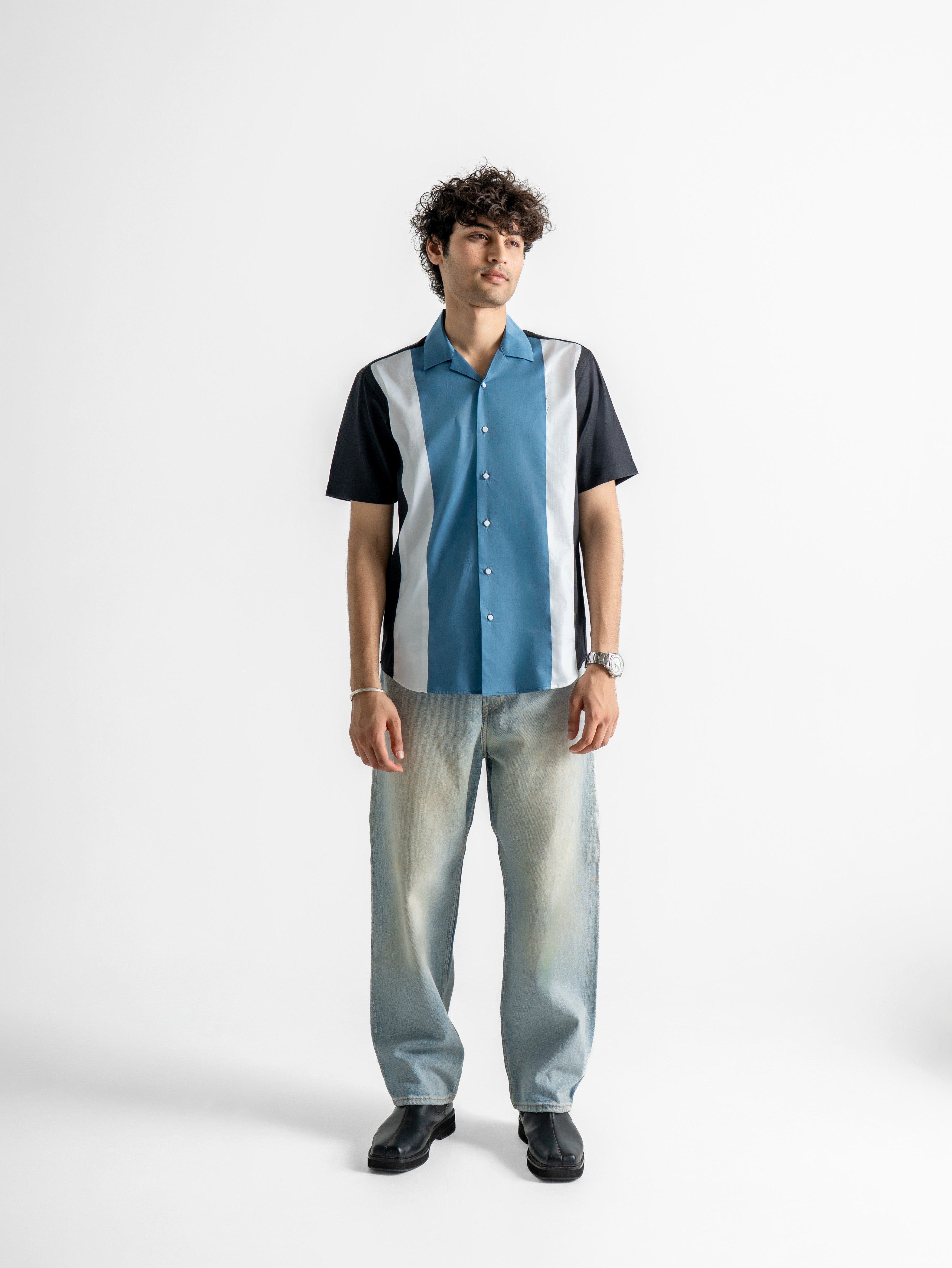 Harper Collar Shirt – Blue & White
