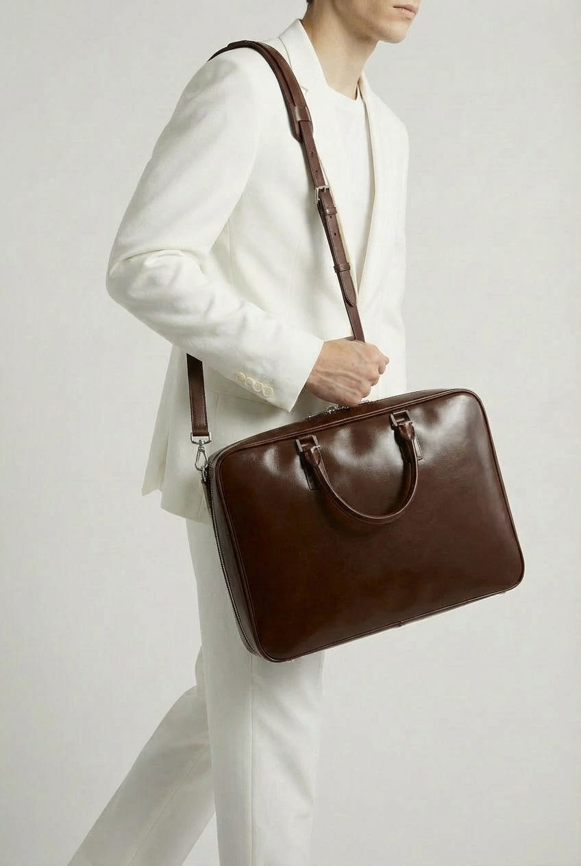 VENCERO Vegan Leather Laptop Bag : Brown