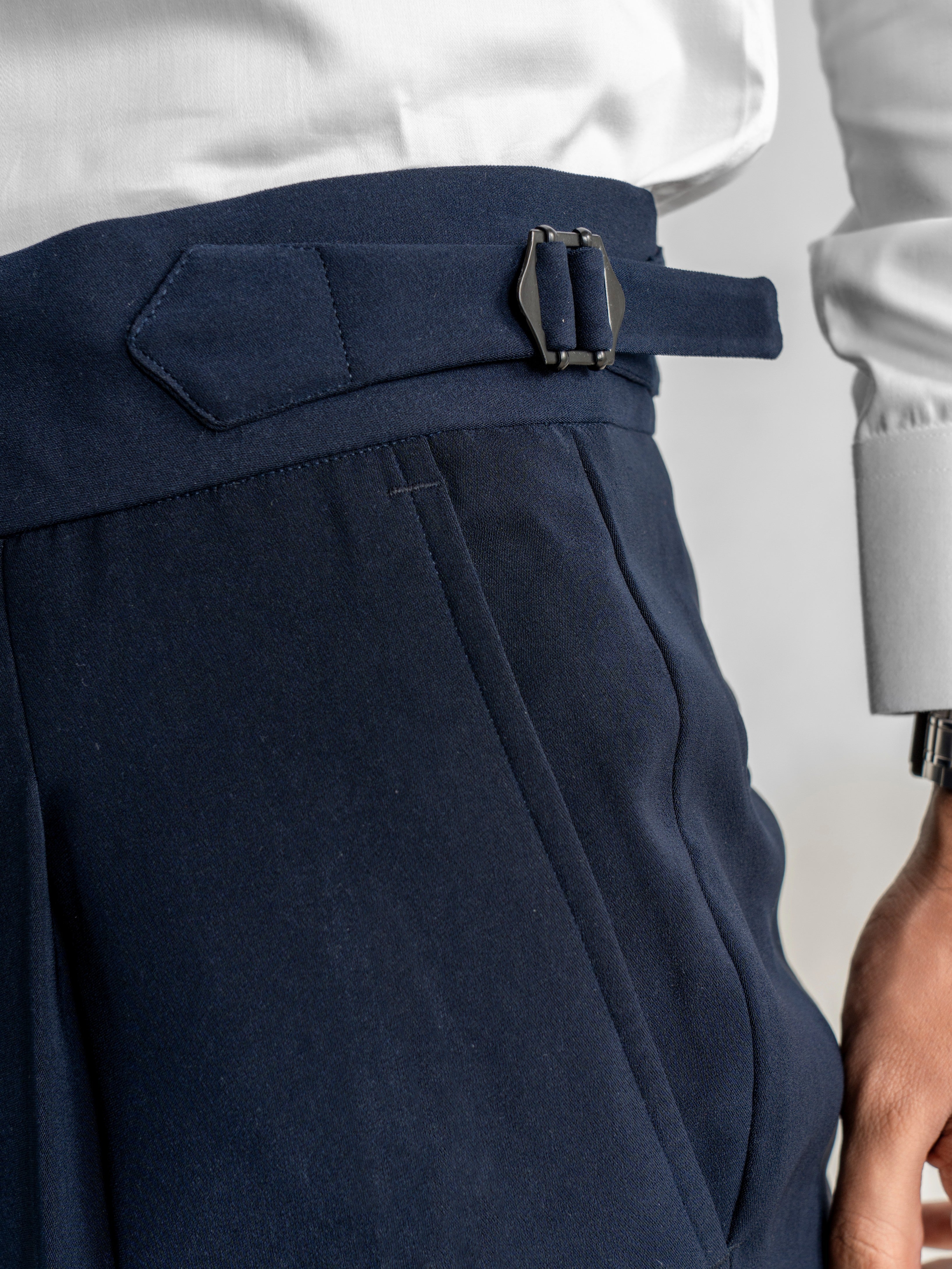 Double-Button Gurkha Trousers – Navy Blue